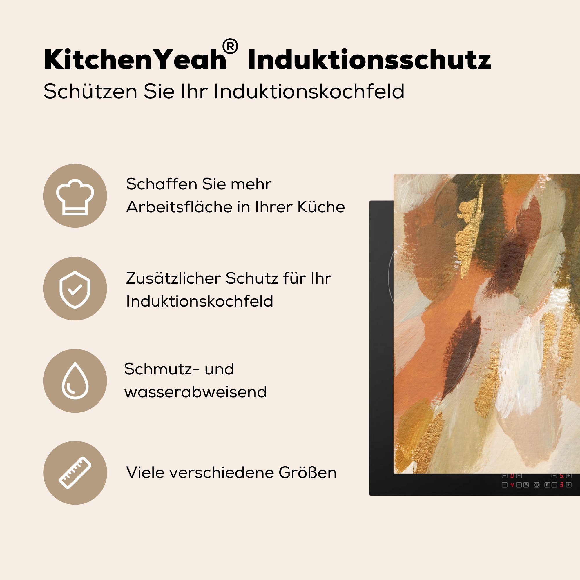 tlg), (1 Schutz küche, Vinyl, MuchoWow cm, die Farbe Rot, - - Kunst Herdblende-/Abdeckplatte Ceranfeldabdeckung Induktionskochfeld 81x52 für