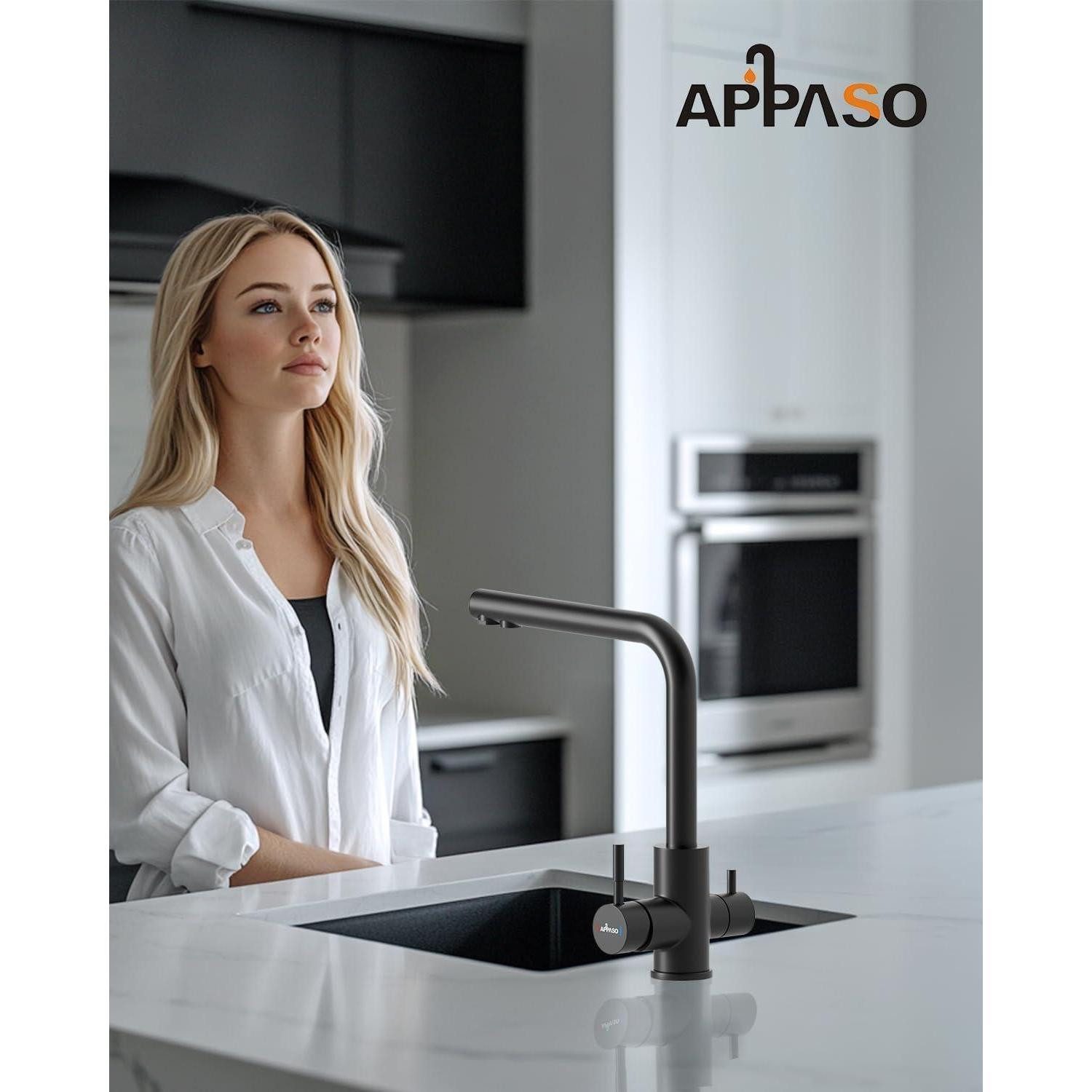 LuxusKollektion Küchenarmatur 3 Wege Wasserhahn Schwarz 360° Drehbar Mischbatterie für Wasserfilter – Bild 3 von 5