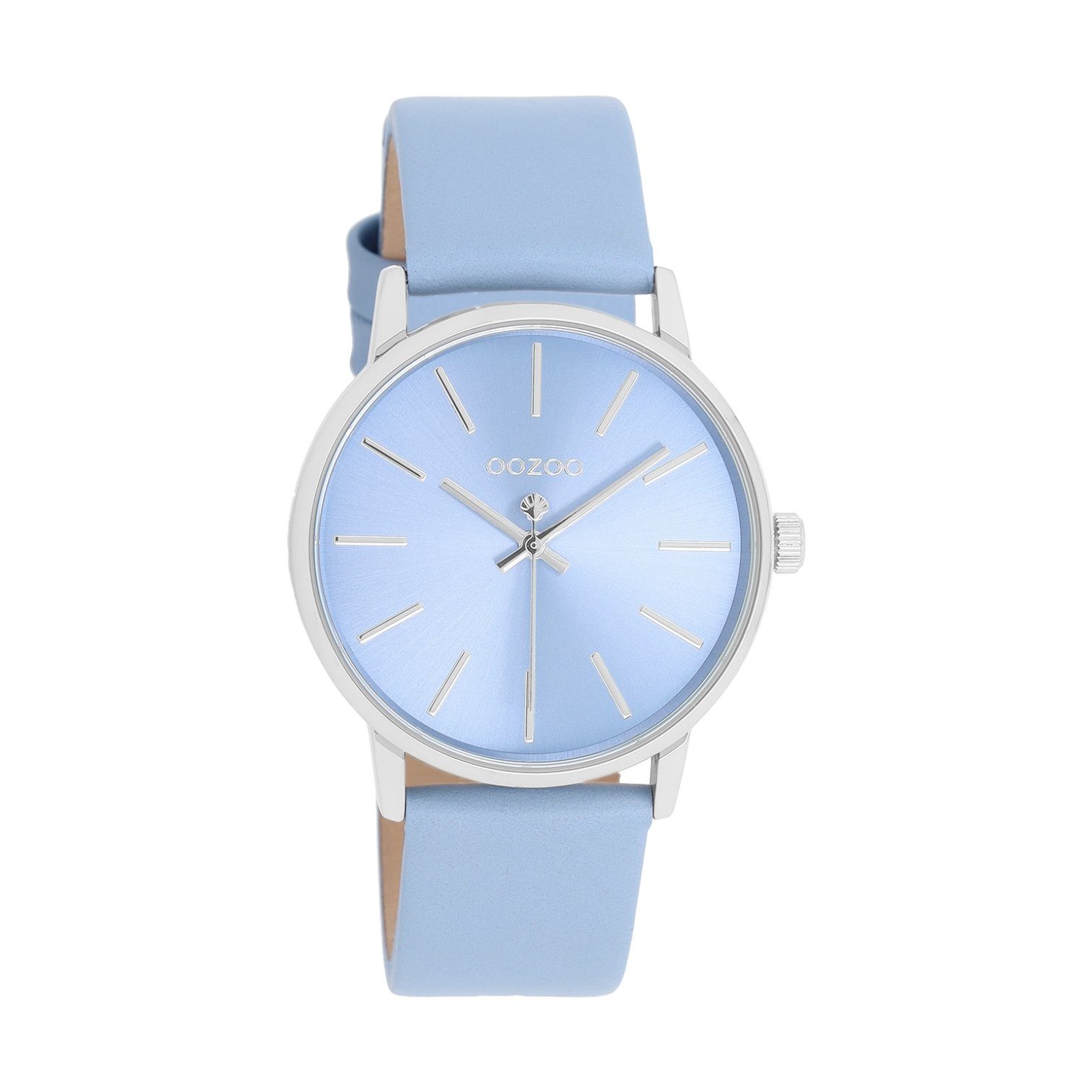 OOZOO Quarzuhr Damenuhr C11063 Babyblau Lederband 36 mm C11063