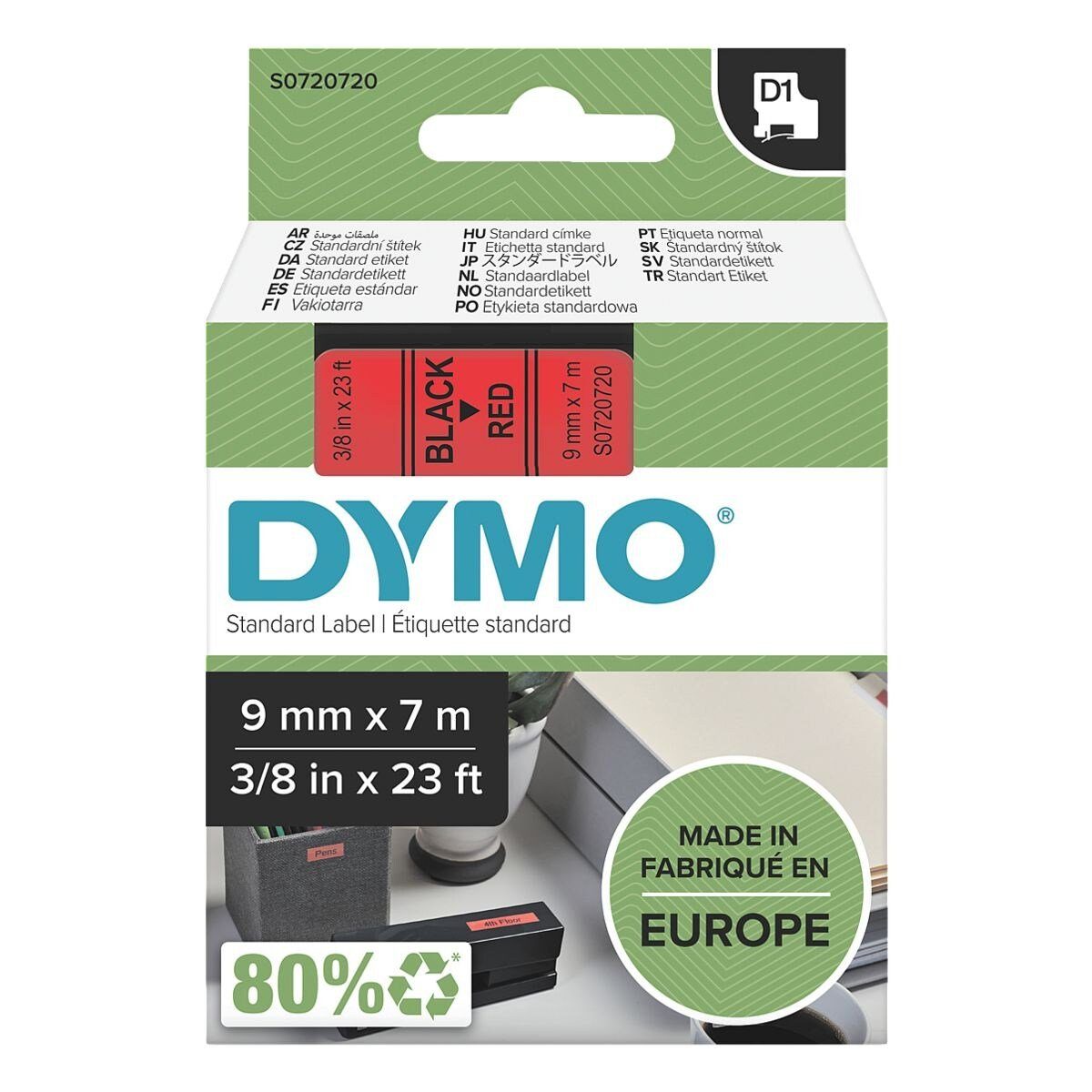 DYMO Beschriftungsband, D1 Schriftband 9 mm x 7 m schwarz/rot