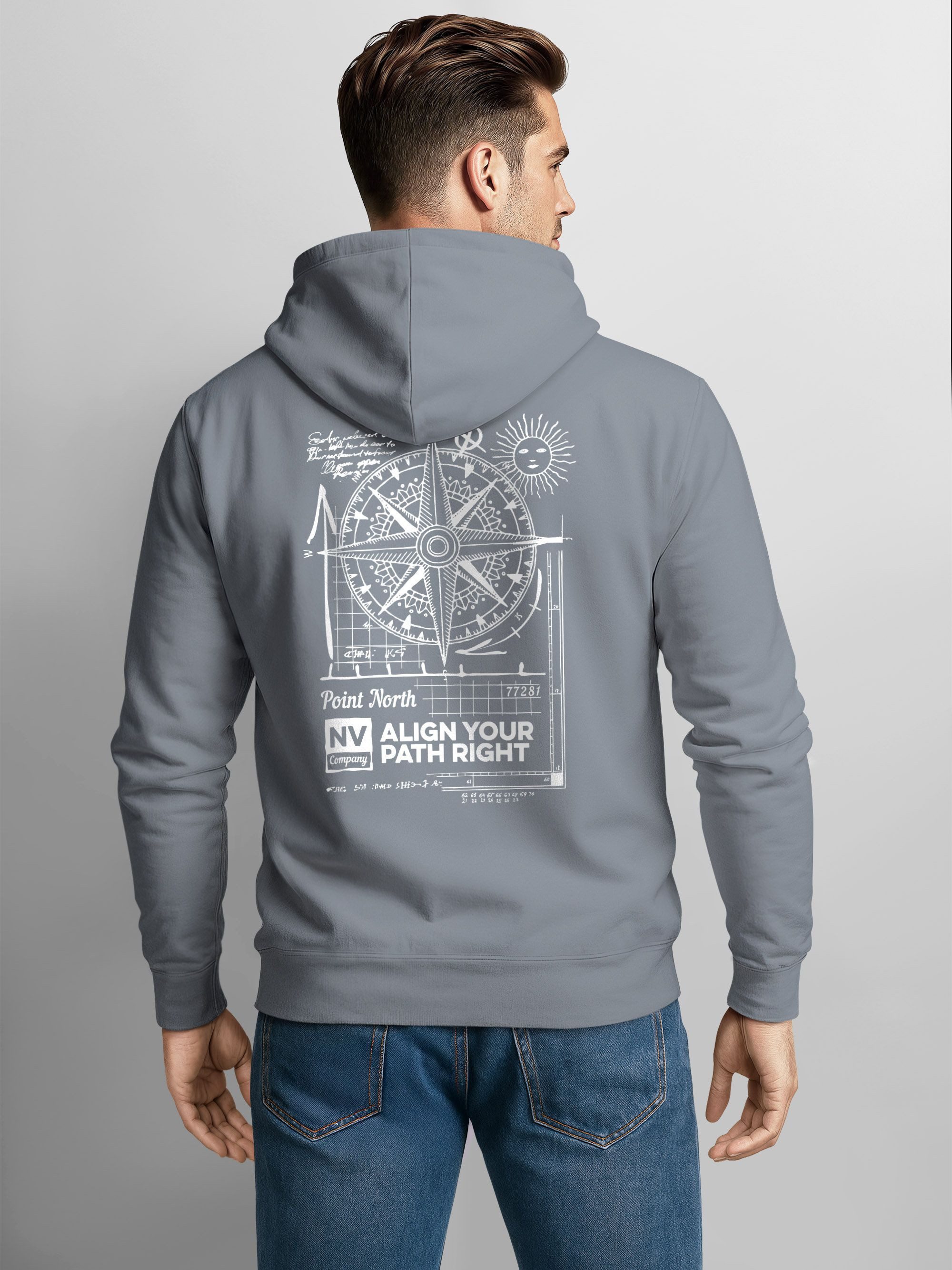 Neverless Hoodie Herren Hoodie Kompass Motiv Backprint, Neverless Point Nor günstig online kaufen