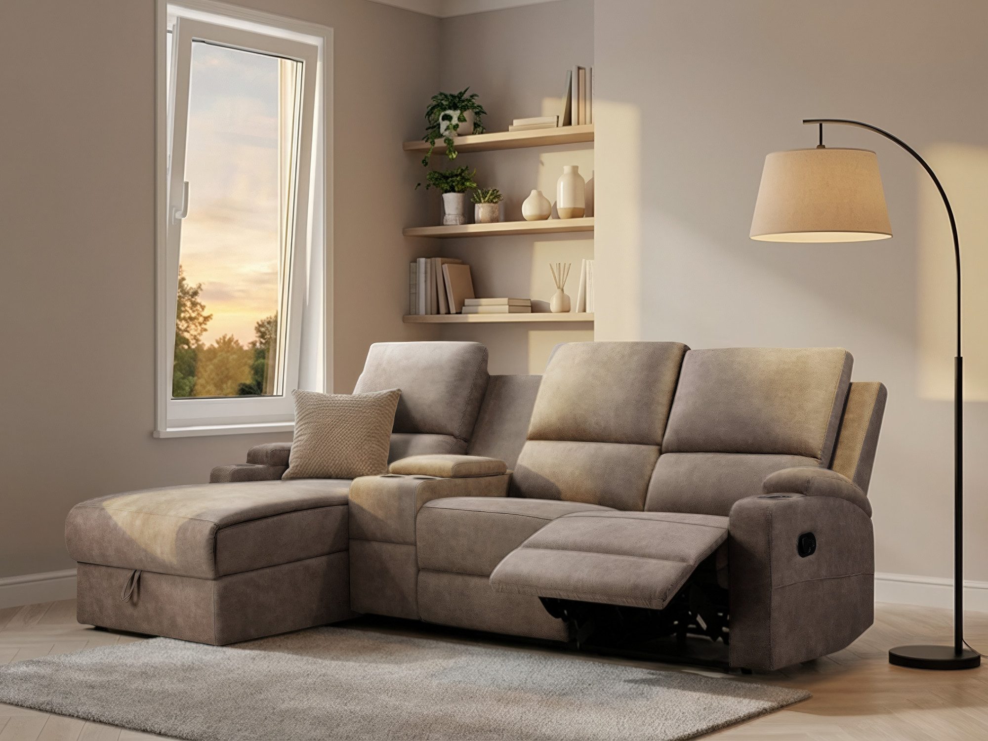 OTTO home Ecksofa NAPORI Multimediasofa, 3er Kinosessel XXL, L-Form, 3 Bezugsstoffe, Kinosofa mit Relaxfunktion, Getränkehalter, Staufach und Staukasten