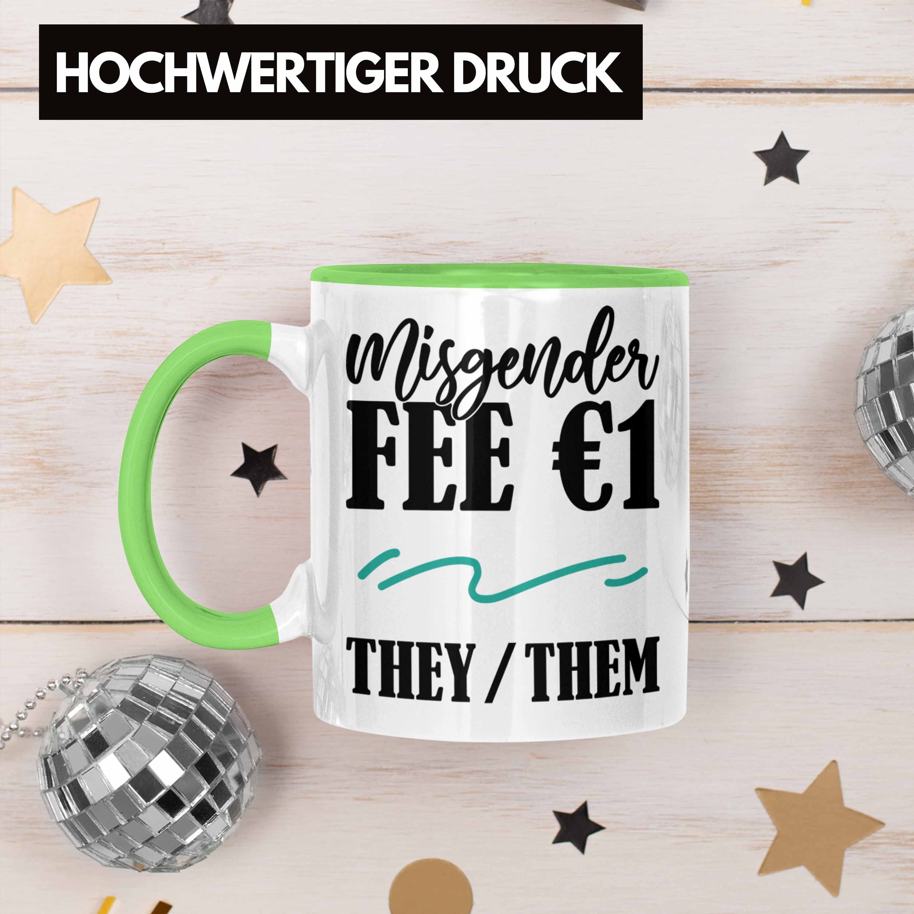 Grün Trendation 1€ Tasse Lusti Tasse LGBTQ Transgender Fee Missgender They/Them Geschenkidee