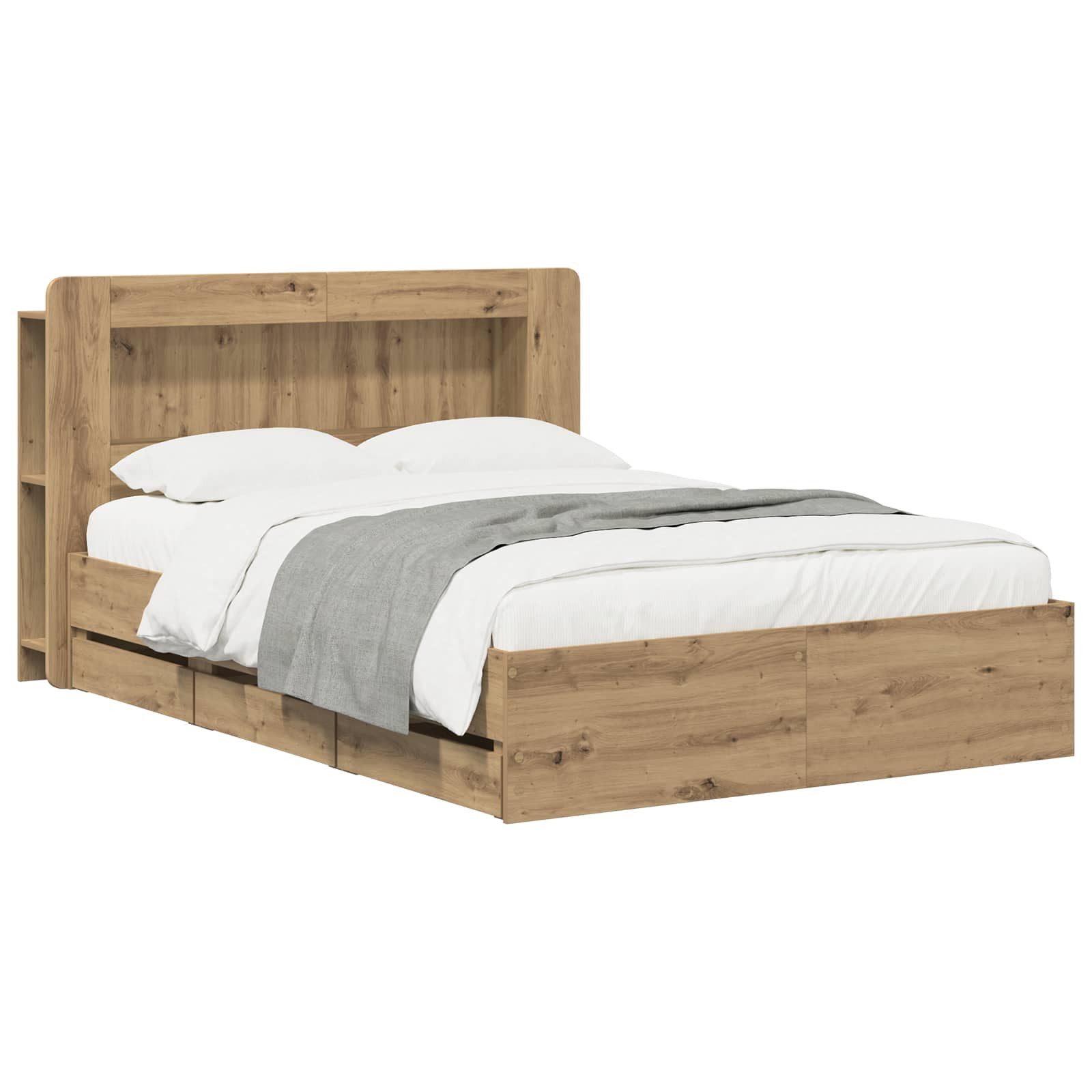 vidaXL Bett Bettgestell mit Stauraum und Kopfteil Artisan-Eiche (1-tlg)