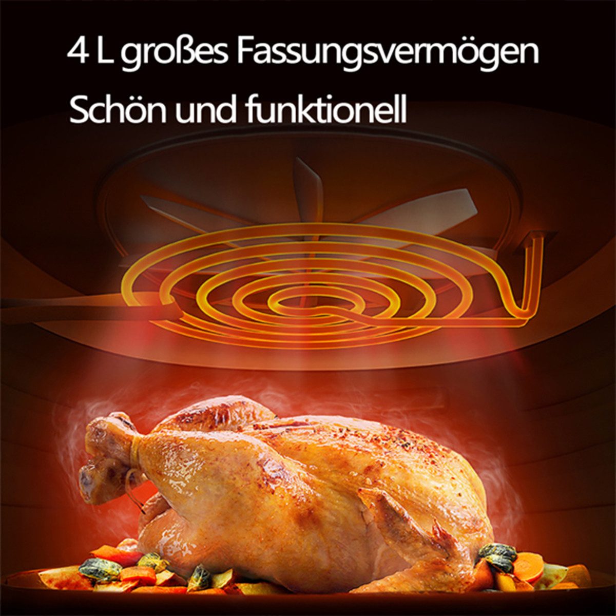 autolock Heißluftfritteuse, Luftfritteuse Multifunktions Heißluftfritteuse 1400W 4L
