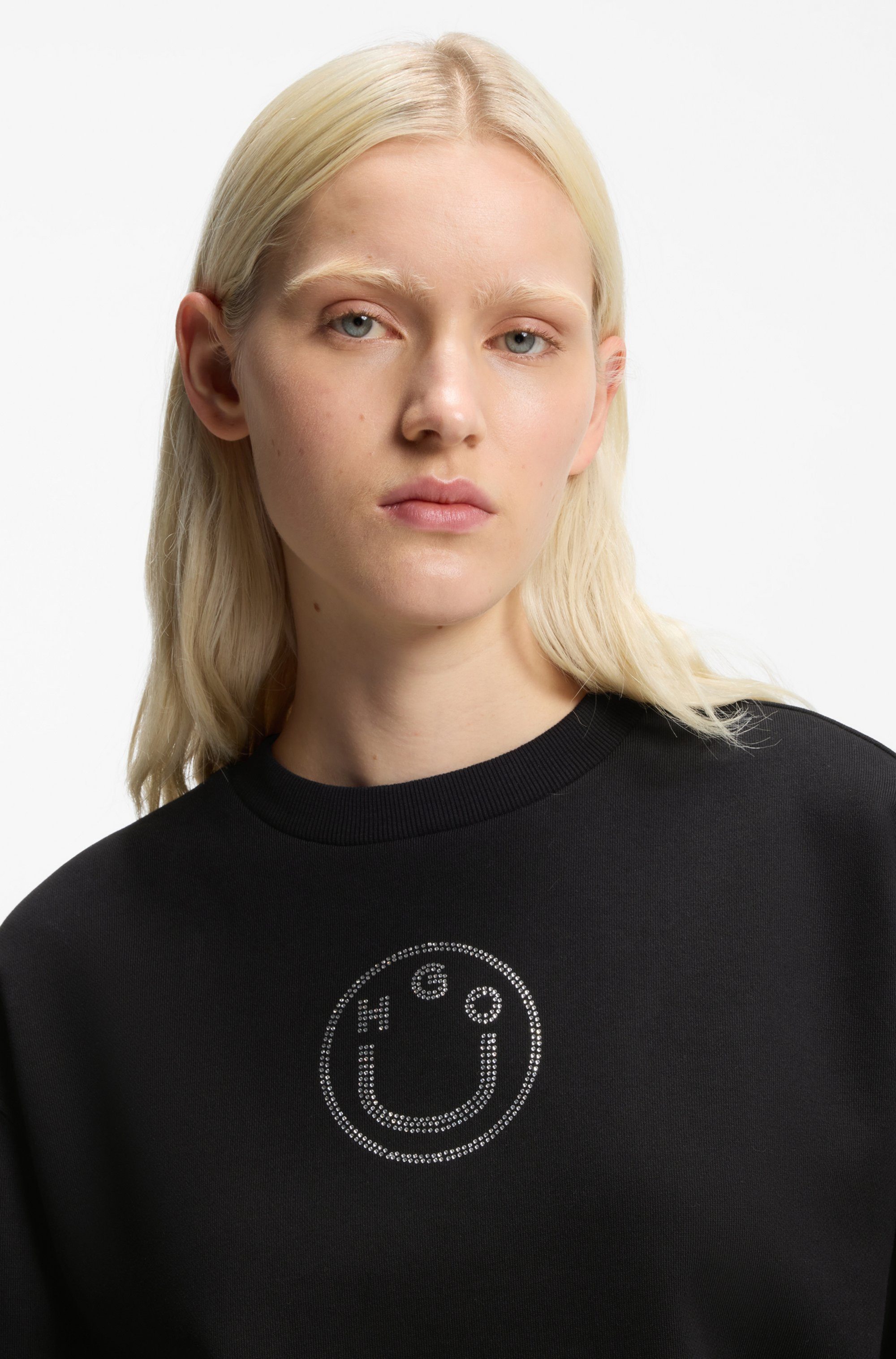 HUGO Blue Sweatshirt Classic Crew Relaxed Fit, mit Strass-Steinen