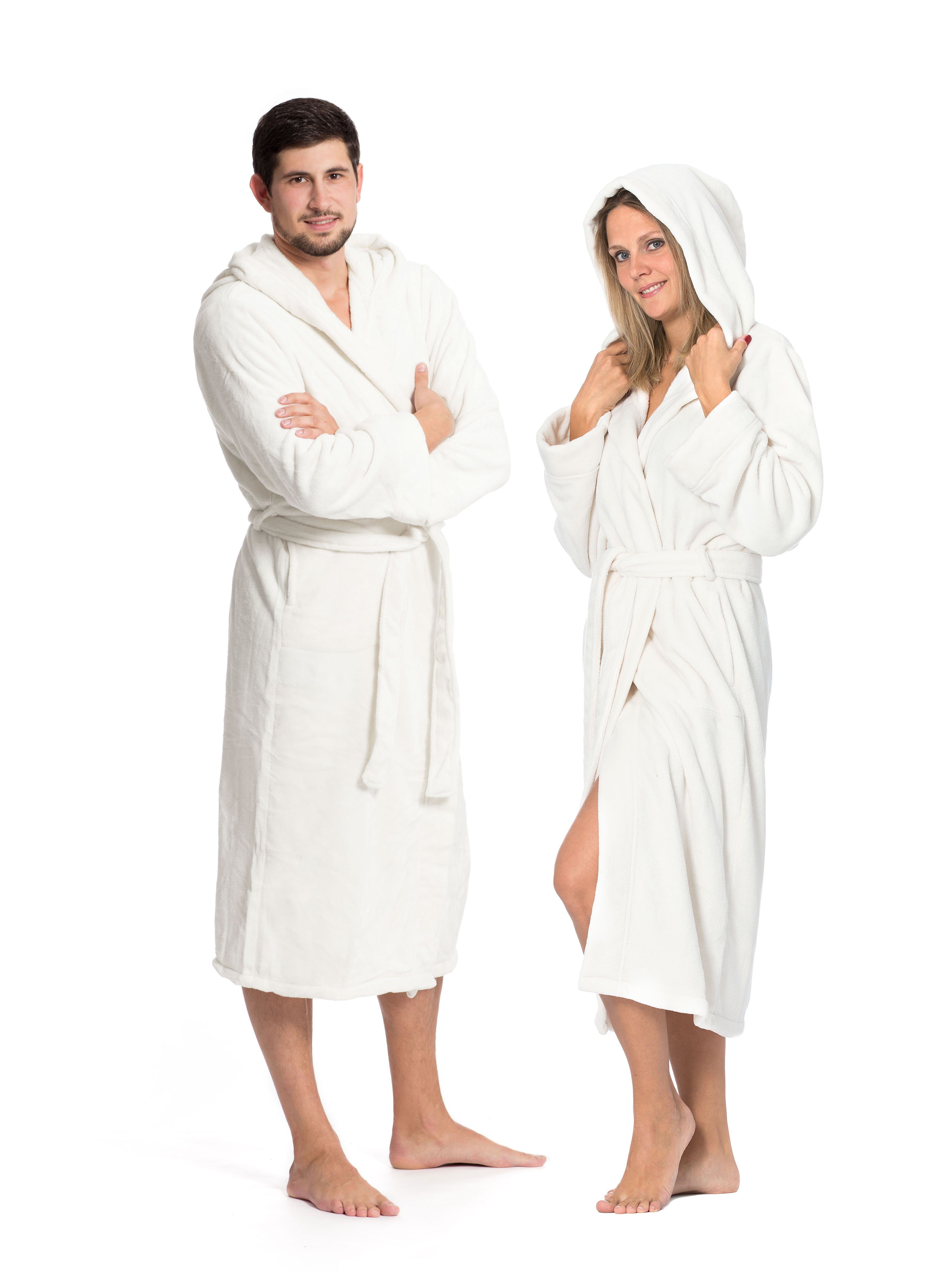 ZOLLNER Unisex-Bademantel, 100% Polyester, Kapuze, Gürtel, 100% Polyester, vom Hotelwäschespezalisten, S-XXL