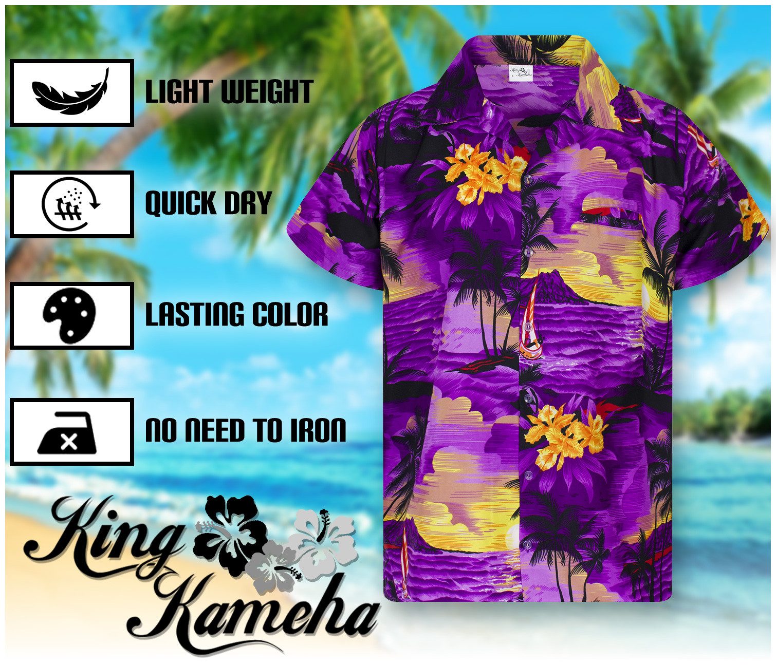 King Kameha Hawaiihemd Surf Funky Hawaii-Hemd Herren Kurzarm Front-Tasche Stylish Unisex