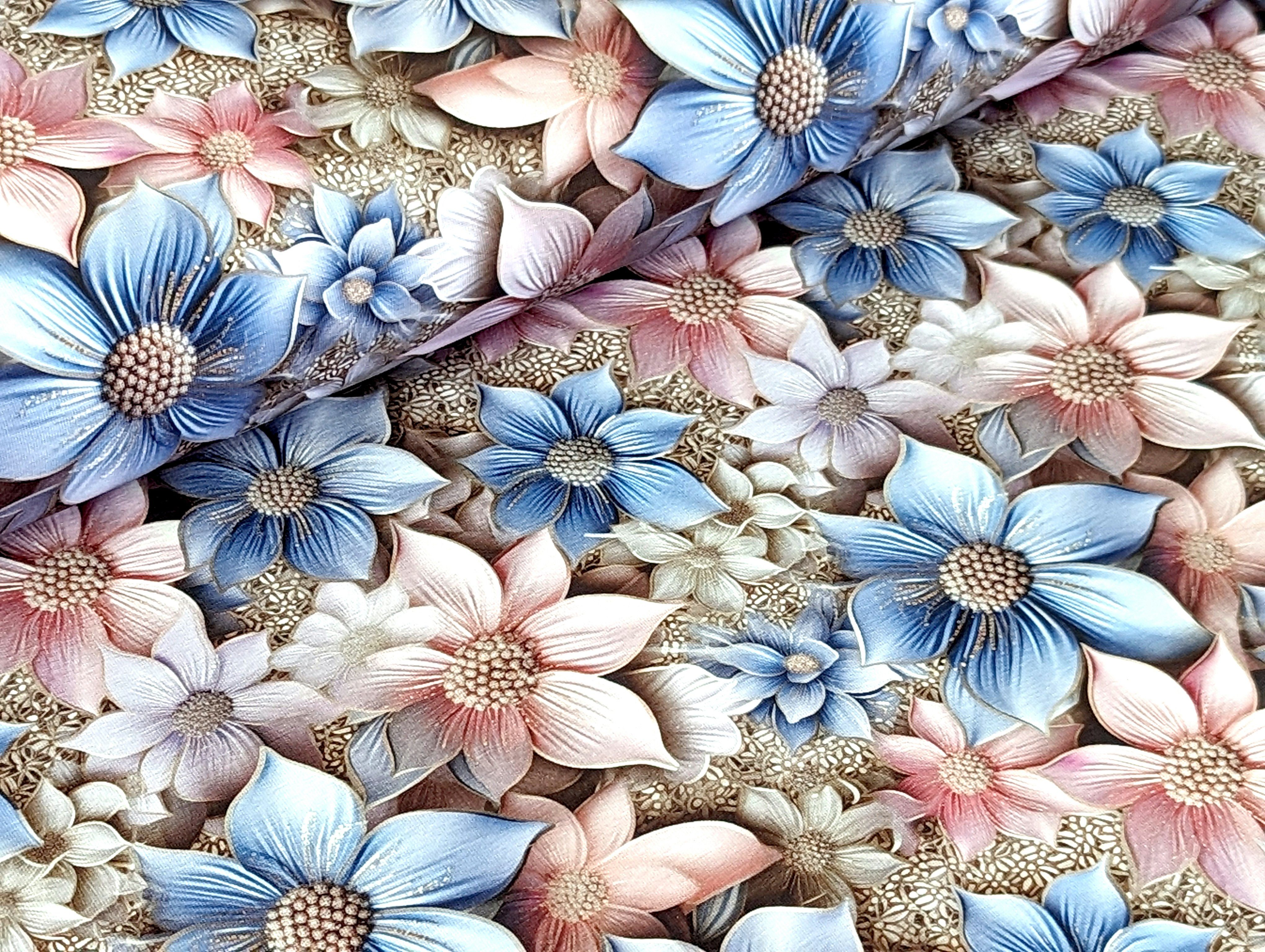 Corileo Stoff Eigenproduktion Baumwolljersey Traumhafte Blüten Pastelltöne