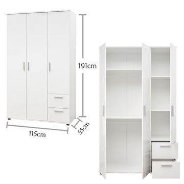 möbelando Kleiderschrank 115 x 191 x 55 cm (B/H/T)