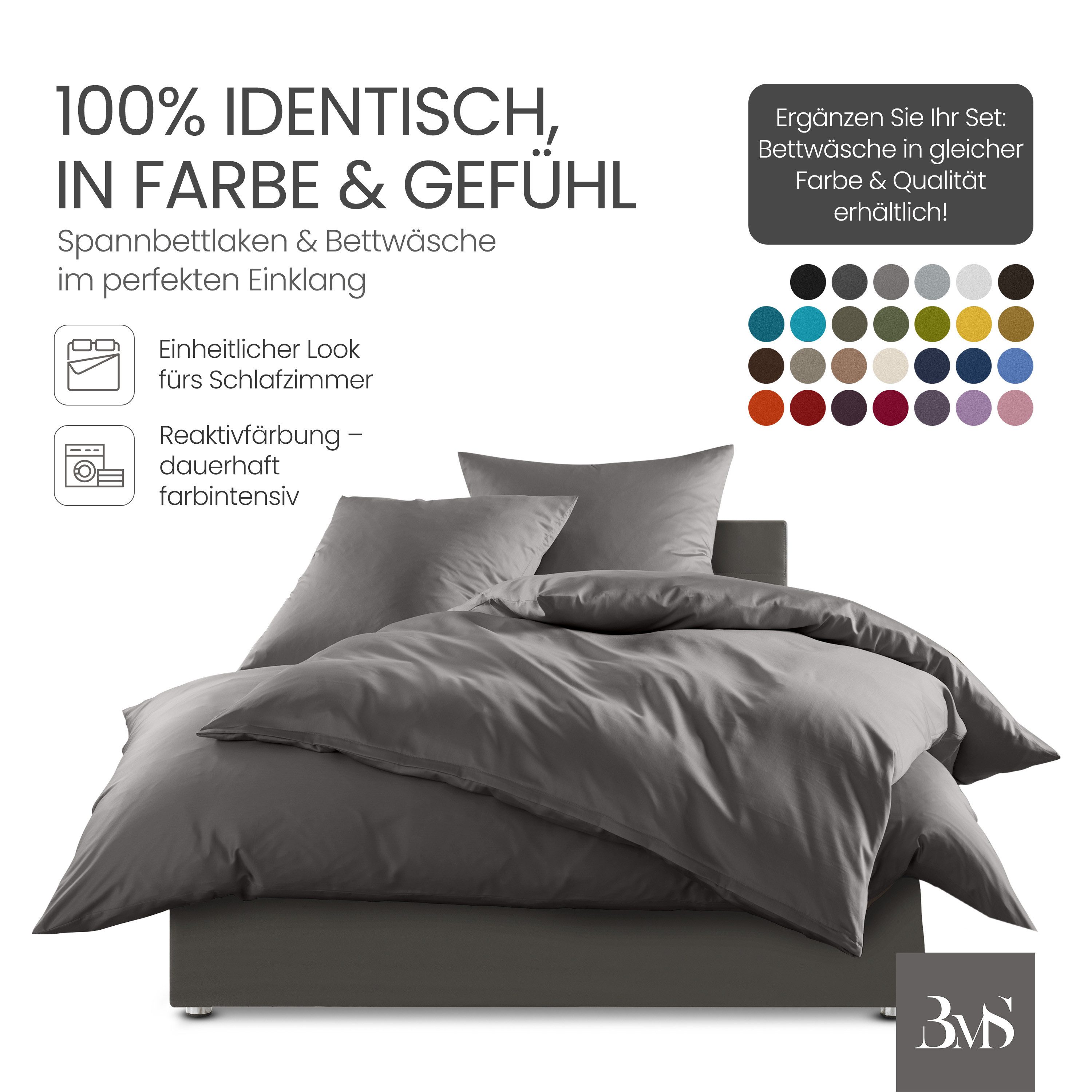 BETTWAESCHE-MIT-STIL Spannbettlaken Mako Satin Spannbettlaken, Matratzenhöhe 21-30 cm, Mako-Satin, Gummizug: rundum, (1 Stück) – Bild 4 von 5