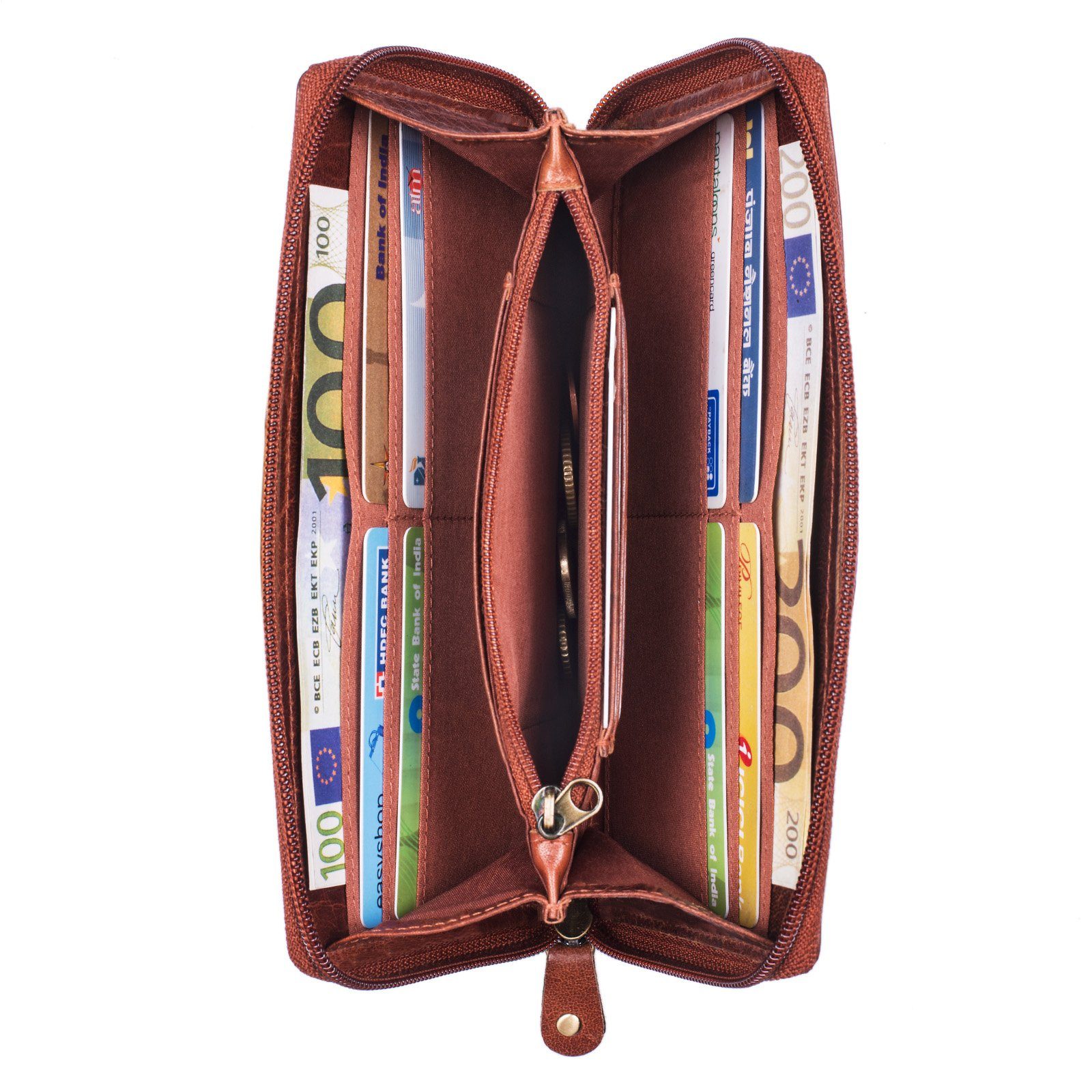 Portemonnaie braun Geldbörse - Schutz RFID STILORD Damen mit mandel "Saskia"