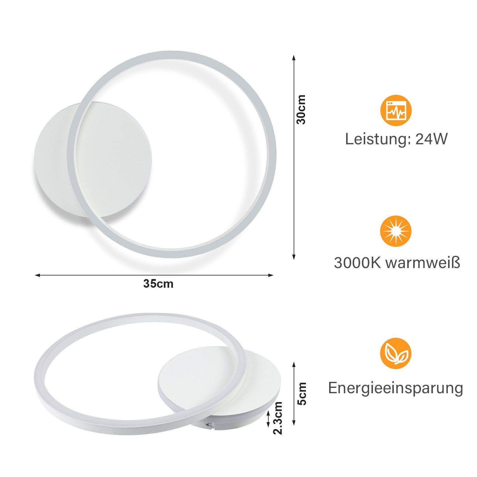 ZMH LED Deckenleuchte Wohnzimmer - 24W 2-Ringen Deckenlampe 3000K Flur Meta günstig online kaufen