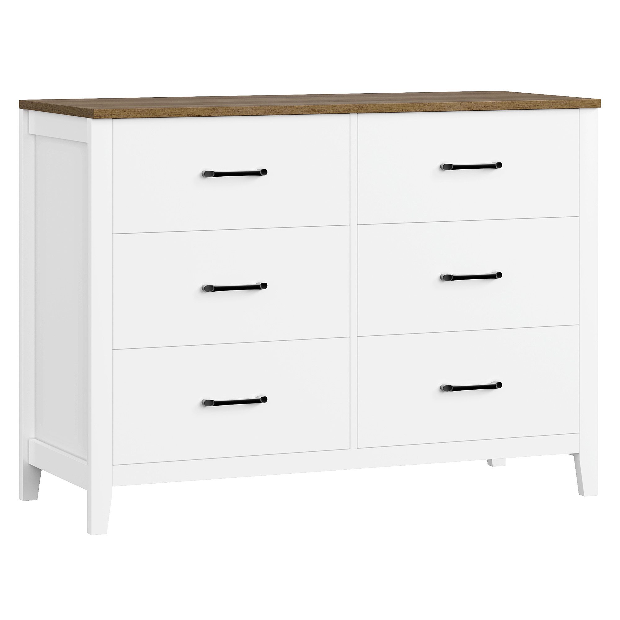 HOMECHO Kommode, Weiß mit 6 Schubladen für Schlafzimmer, Holz, 100x40x81cm