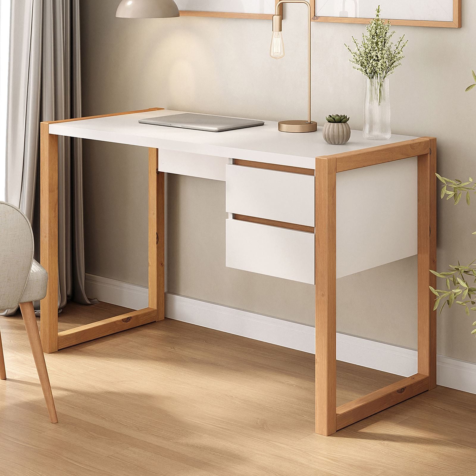 IDIMEX Schreibtisch BELINDA, Holztisch mit zwei Schubladen weiß/eiche günstig online kaufen