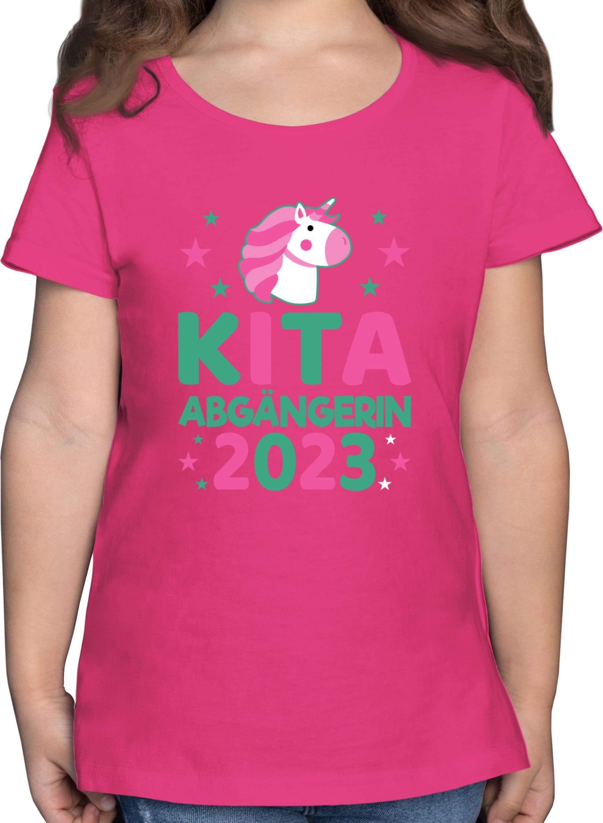 Shirtracer T-Shirt Kita Abgängerin 2023 rosa/türkis Einhorn Sterne Einschulung Mädchen 2 Fuchsia
