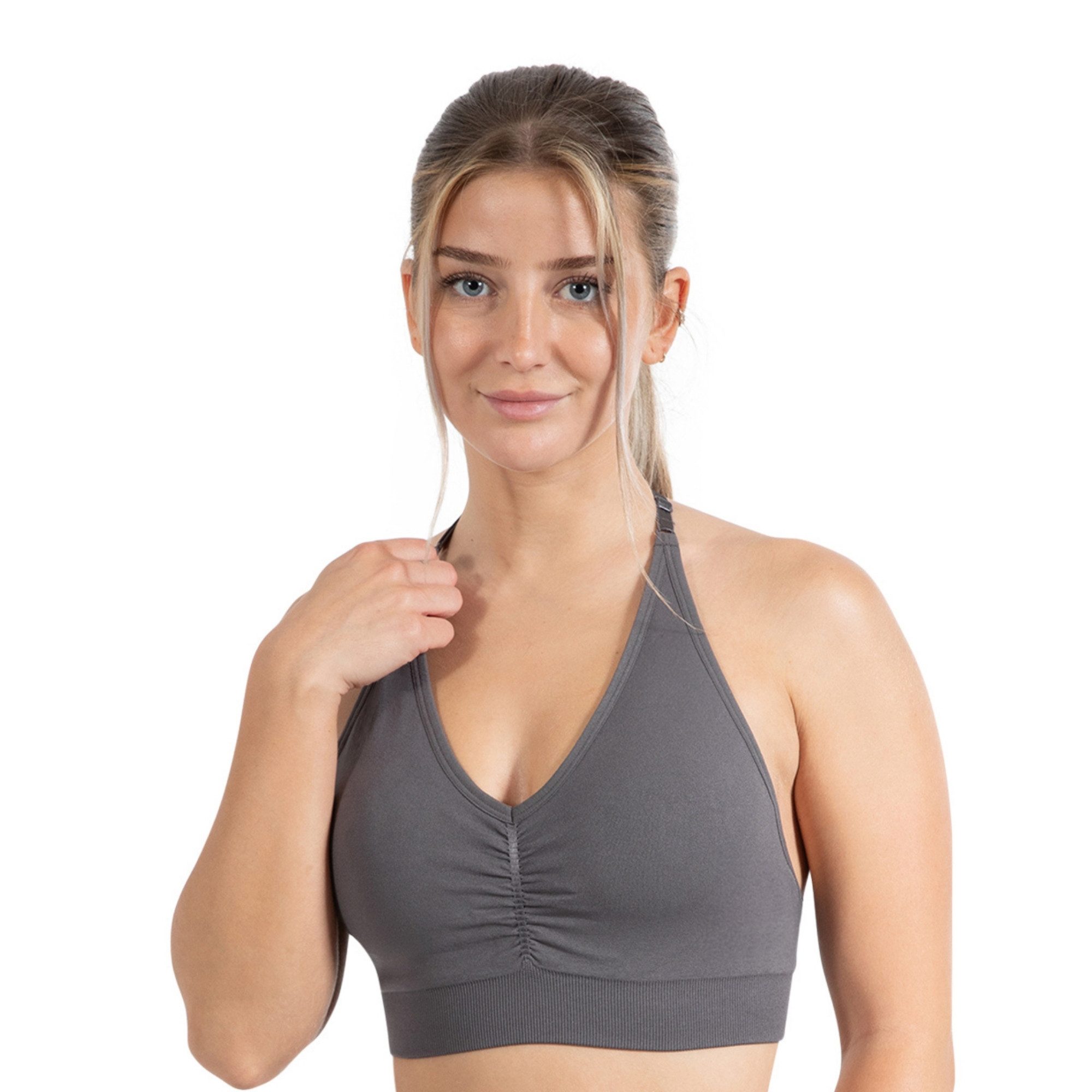 Smilodox Sport-BH Silvia, Sport Bra Shaped Fit Neckholder Design Yoga Alltag Seamless BH Herausnehmbare Cups Verstellbare Träger Top Fitness