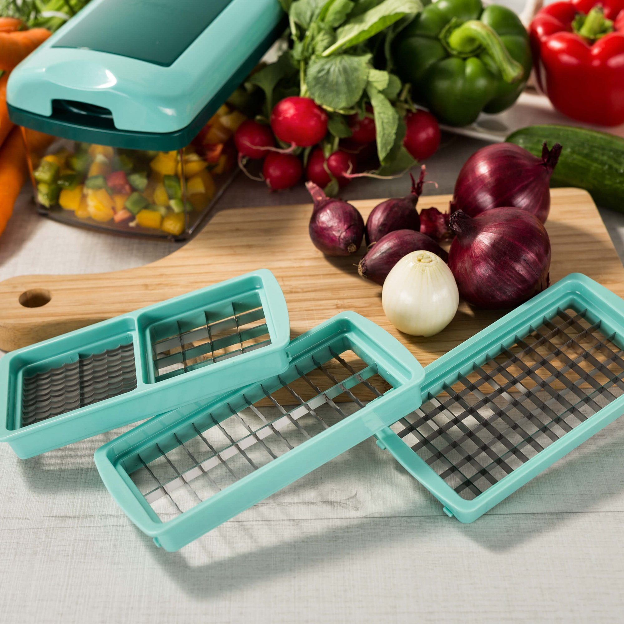 Genius Gemüseschneider Nicer Dicer Fusion smart, Set 34-tlg., mintgrün, präzisionsgeschliffene Klingen aus Edelstahl in GNOX-Qualität – Bild 5 von 5