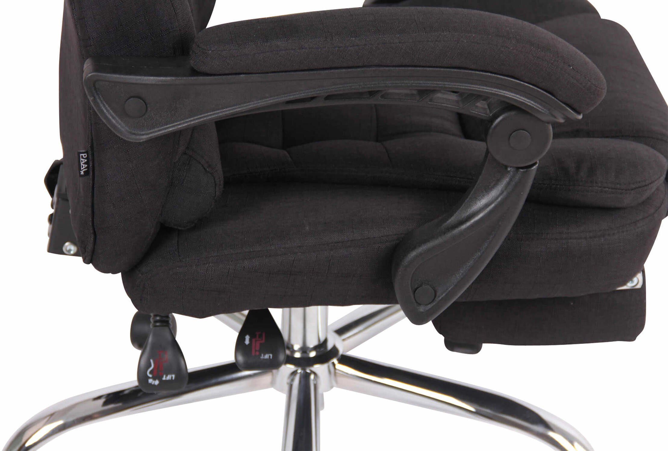 TPFLiving Bürostuhl Onix bequemer Gestell: chrom - Sitz: schwarz (Schreibtischstuhl, mit drehbar Drehstuhl, Rückenlehne Stoff - Metall höhenverstellbar Bürostuhl Chefsessel, 360° XXL), und