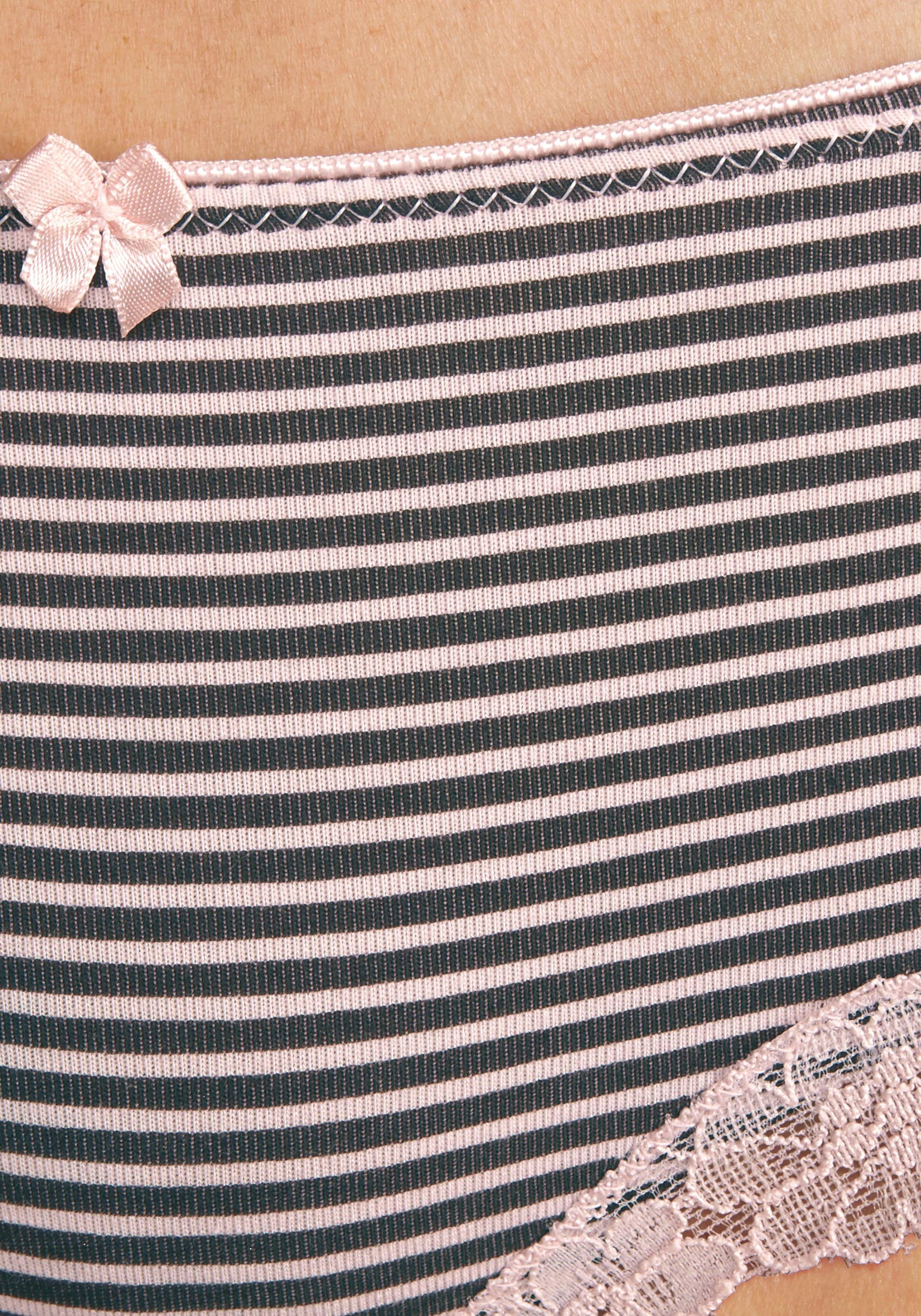 LASCANA Panty (Packung, 3-St) aus zarter elastischer Baumwolle gepunktet, Spitze rosa-uni, mit gestreift