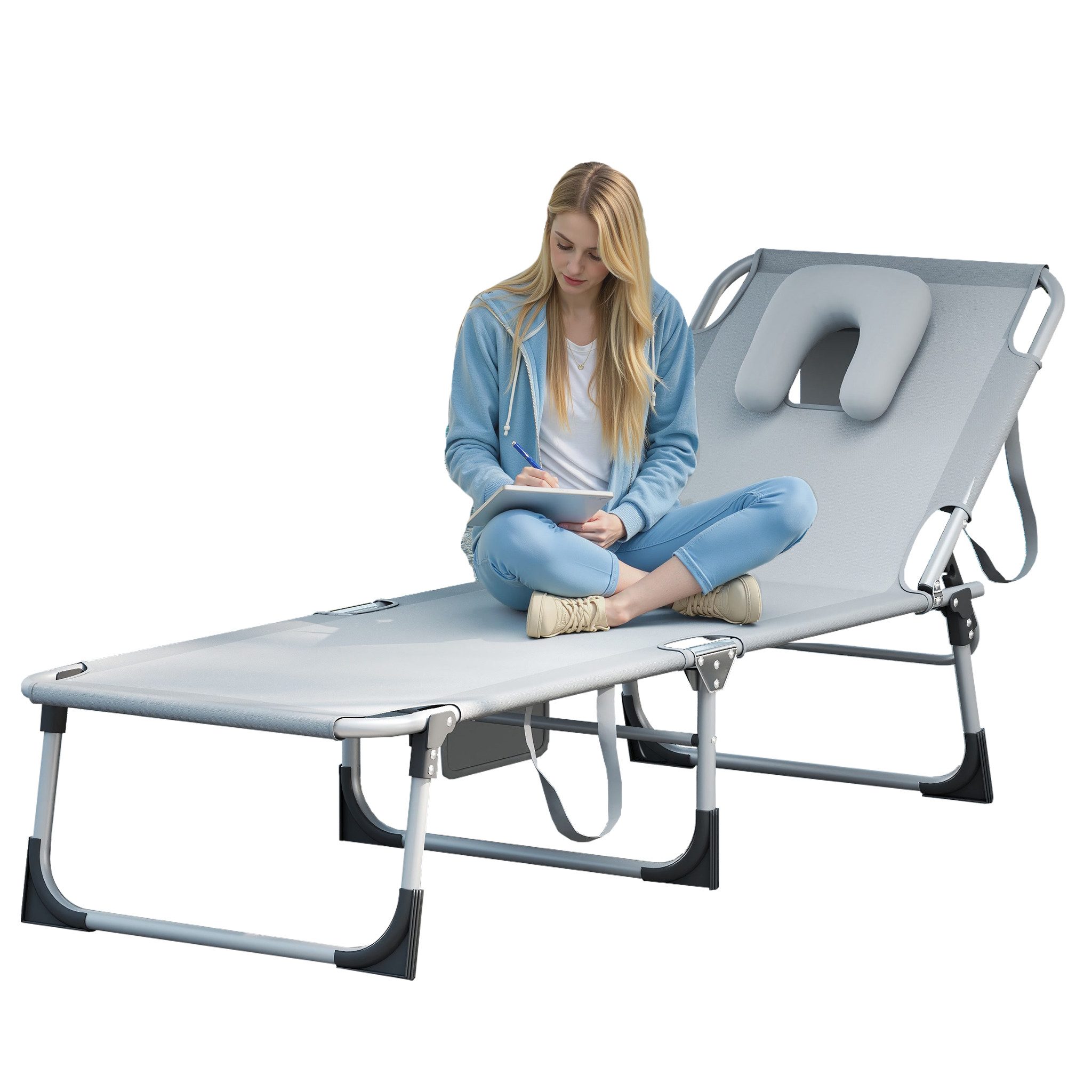 FIVMEN Gartenliege Sonnenliege Liegestuhl Garten 190x63x30cm Klappbar Liege Strandliege, Mit Kopfkissen Tragegriffe Seitentasche, fur Balkon Terrassen Strand