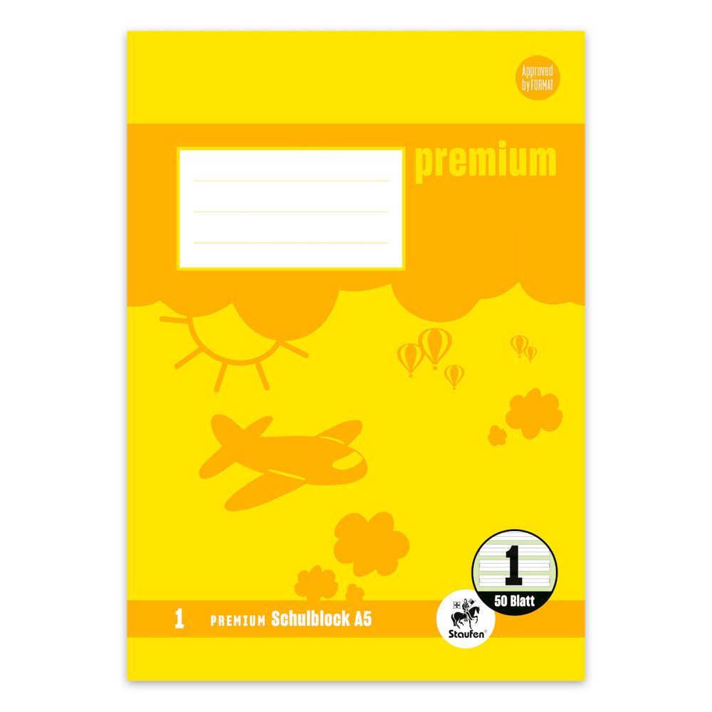 Staufen Schulheft Staufen - Premium Schulblock DIN A5 - Lineatur 1 - 50 Blatt