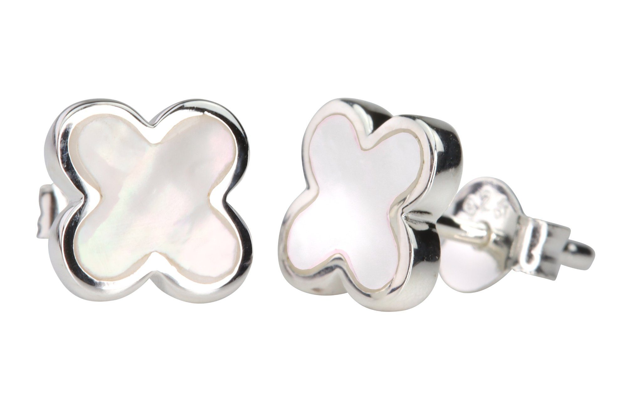 SILBERMOOS Paar Ohrstecker Kleine Kleeblatt-Ohrstecker mit Perlmutt, 925 Sterling Silber