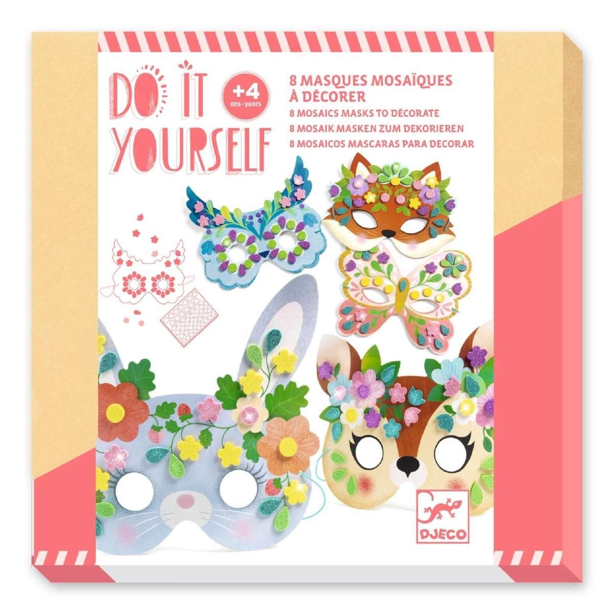 DJECO Kreativset DIY: 8 Masken Tiere Bastelset für Kinder