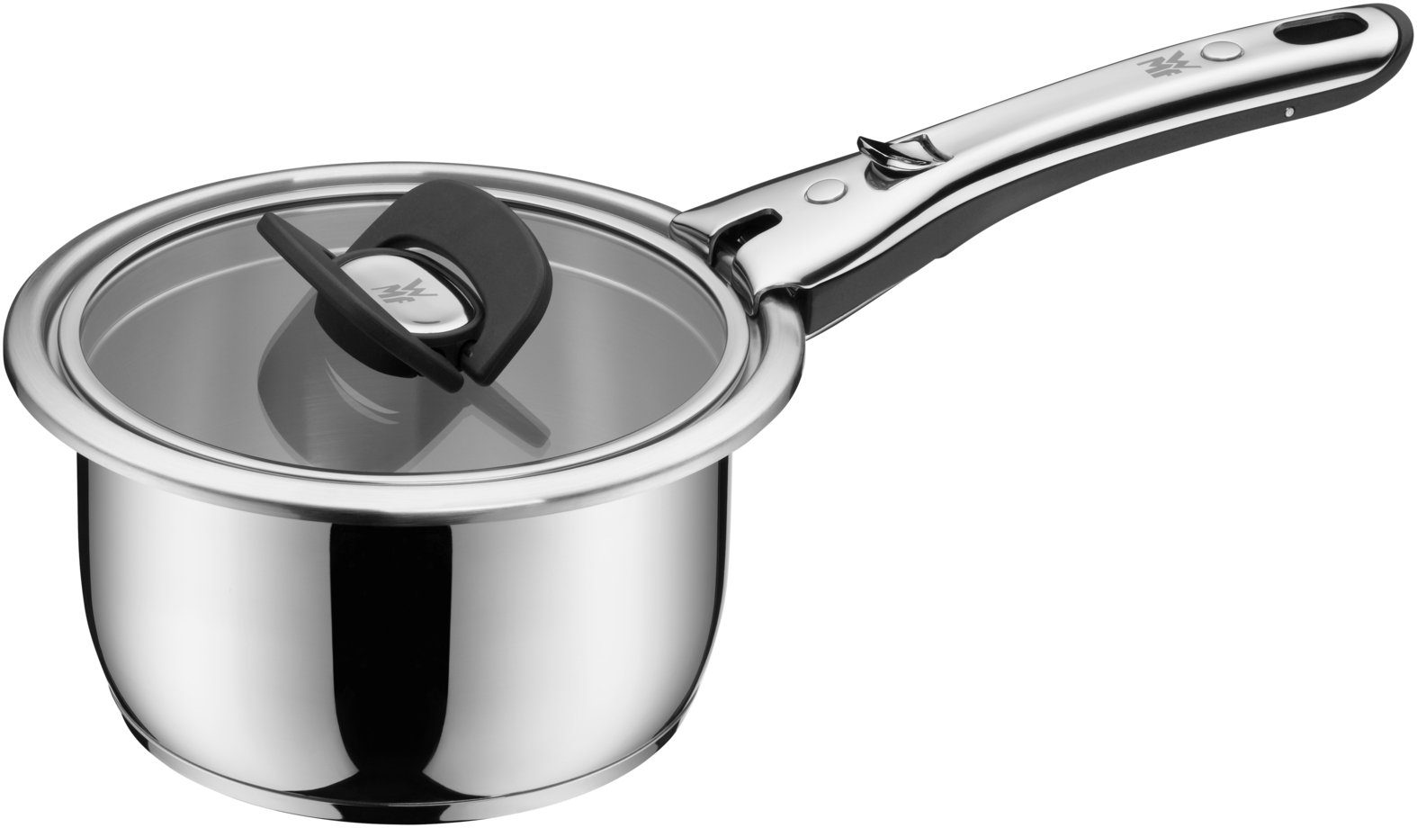 WMF Kasserolle Click&Serve Kochtopf, 16 cm, Cromargan Edelstahl rostfrei 18/10 (1x Stielkasserolle 16 cm ohne Griff - optimal für Herdplatten mit Ø 14,5 cm, 1-tlg., Stielkasserolle 16 cm ohne Griff optimal für Herdplatten mit Ø14,5 cm), TransTherm-Allherdboden