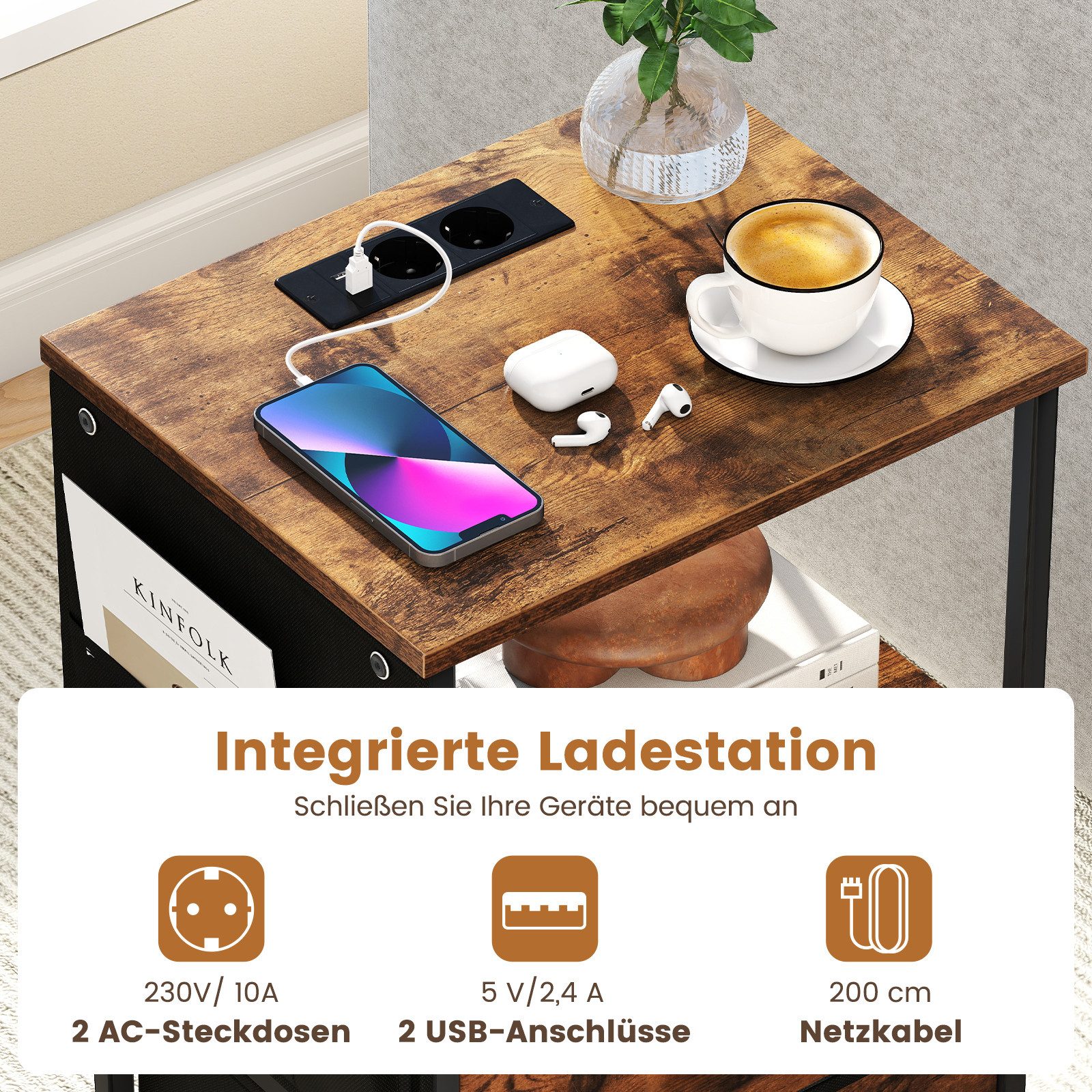 COSTWAY Nachttisch (2-St), mit LED, Ladestation, USB-Anschlüsse&Schubladen günstig online kaufen