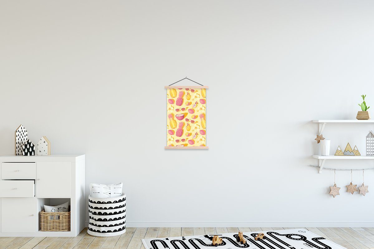 MuchoWow Poster - Magnetisch Ananas Sommer Bilderleiste, für Wohnzimmer, Sonnenbrille, Posterleiste, St), (1 - Textilposter Gelb 