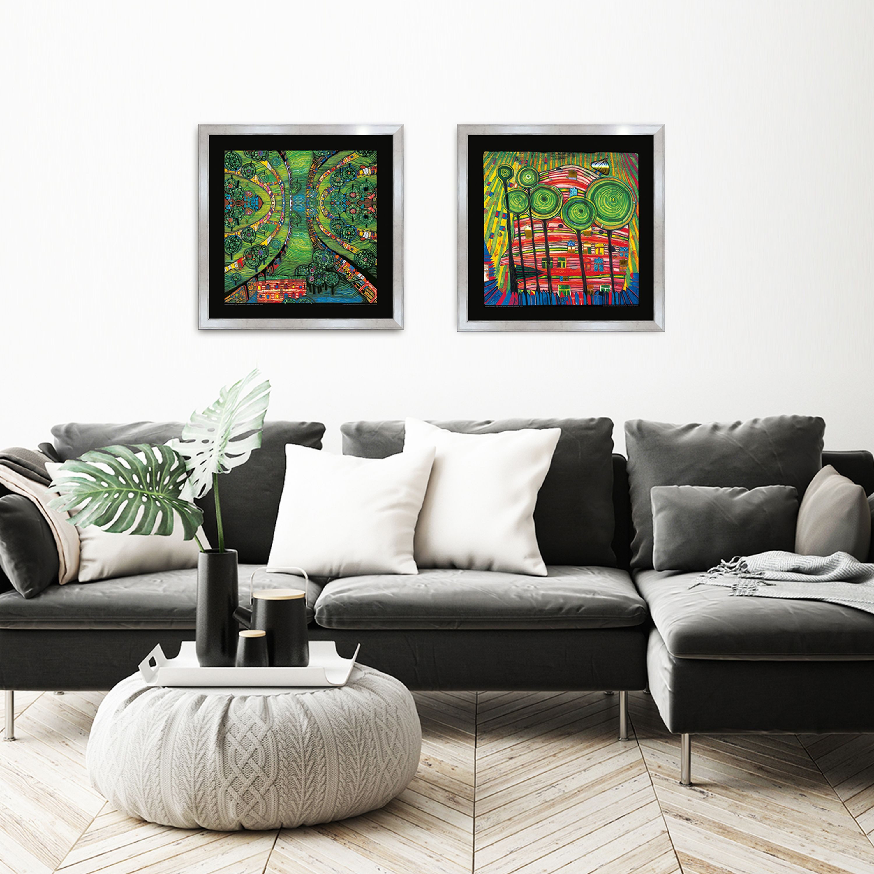 artissimo Bild mit Rahmen gerahmter Kunstdruck 53x53 cm / modernes Wandbild, Friedensreich Hundertwasser: Grüne Stadt / Green town – Bild 3 von 5