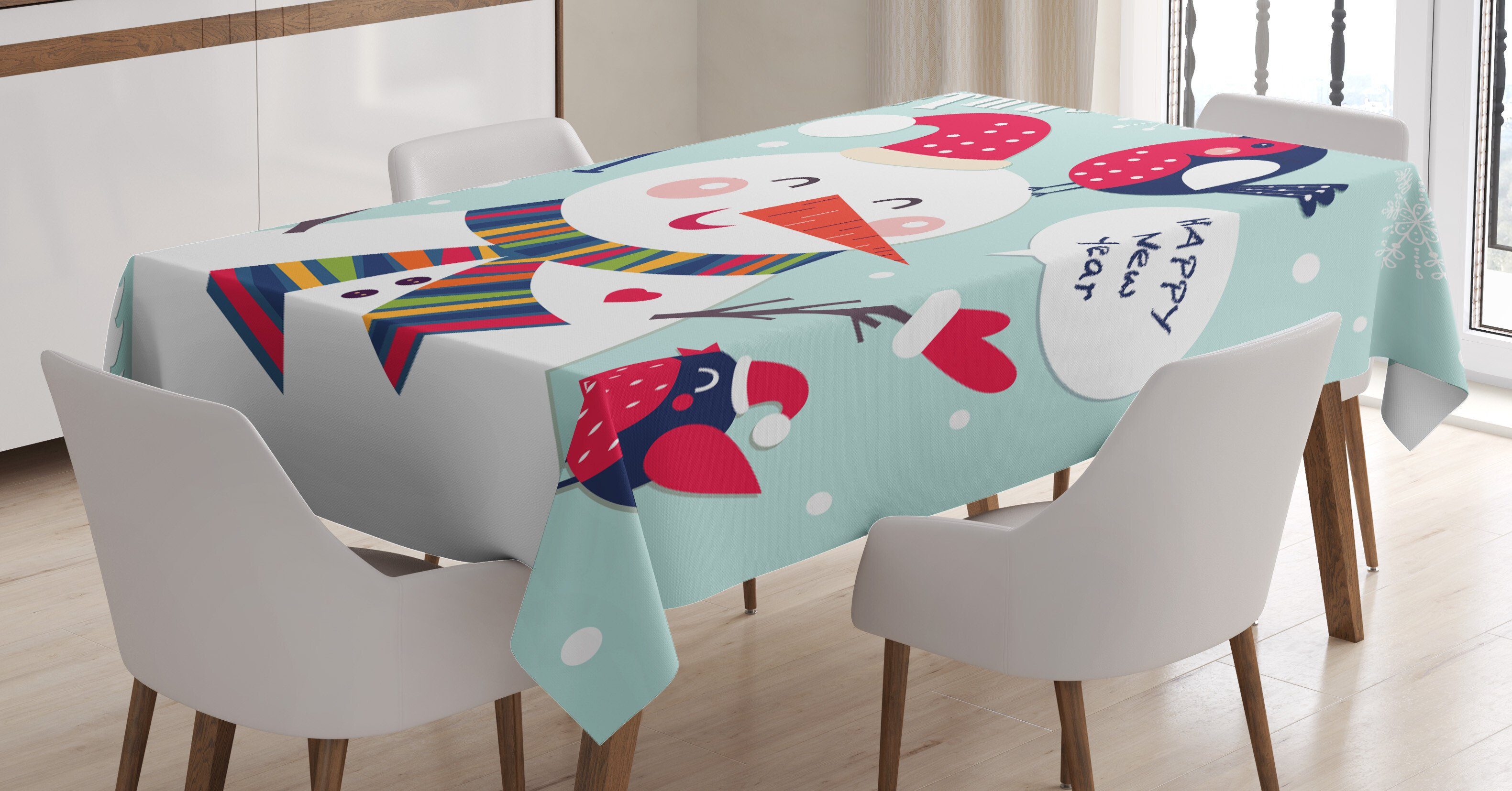 Abakuhaus Tischdecke Farbfest Waschbar Für den Außen Bereich geeignet Klare Farben, Weihnachten Vogel Schnee Weihnachten Theme | Tischdecken