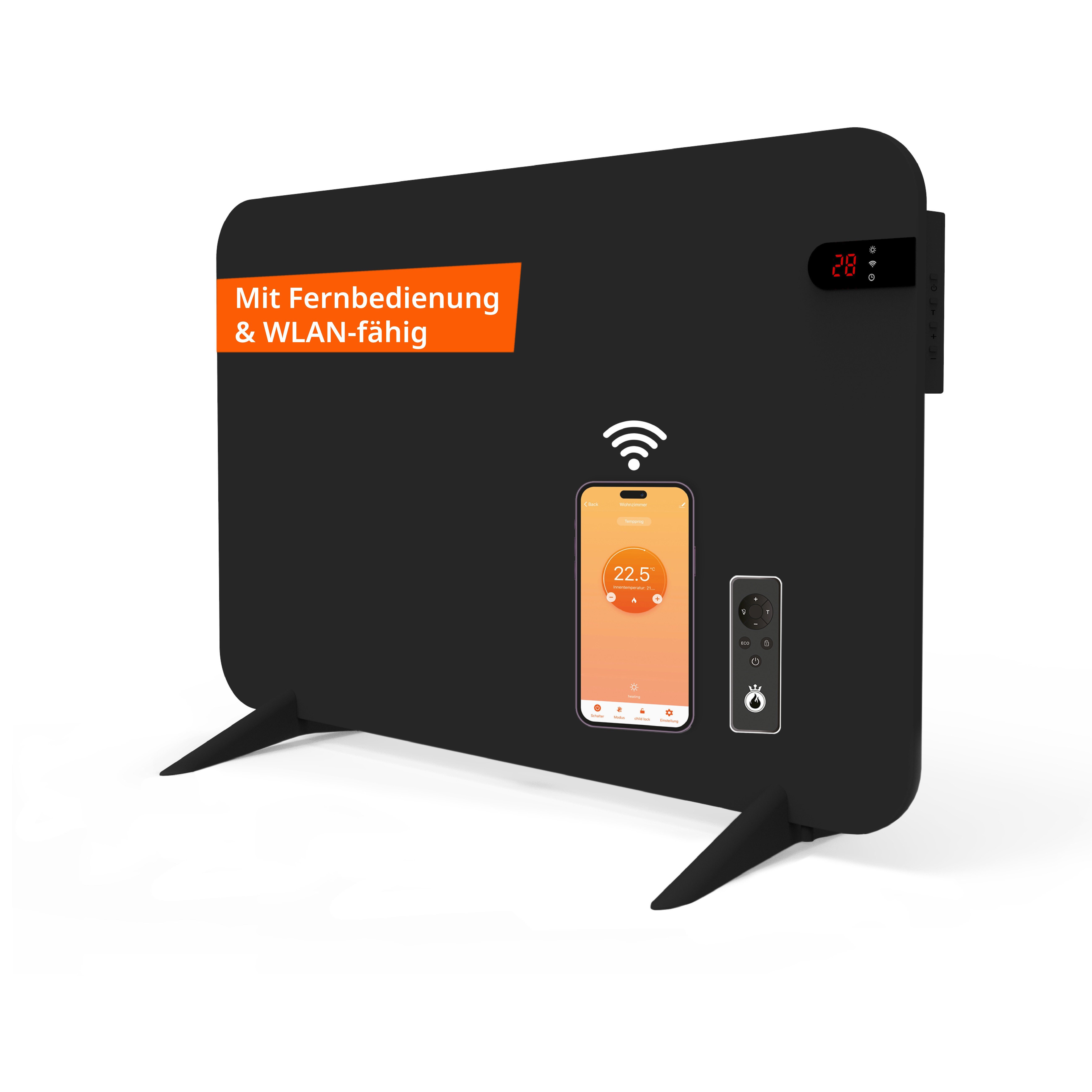 Könighaus Infrarotheizung Smart Dual-Infrarotheizung 450-800W -Stand/Wandmontage + Fernbedienung, Smart App fähig, inkl. Fernbedienung und Steuerung auf der Rückseite