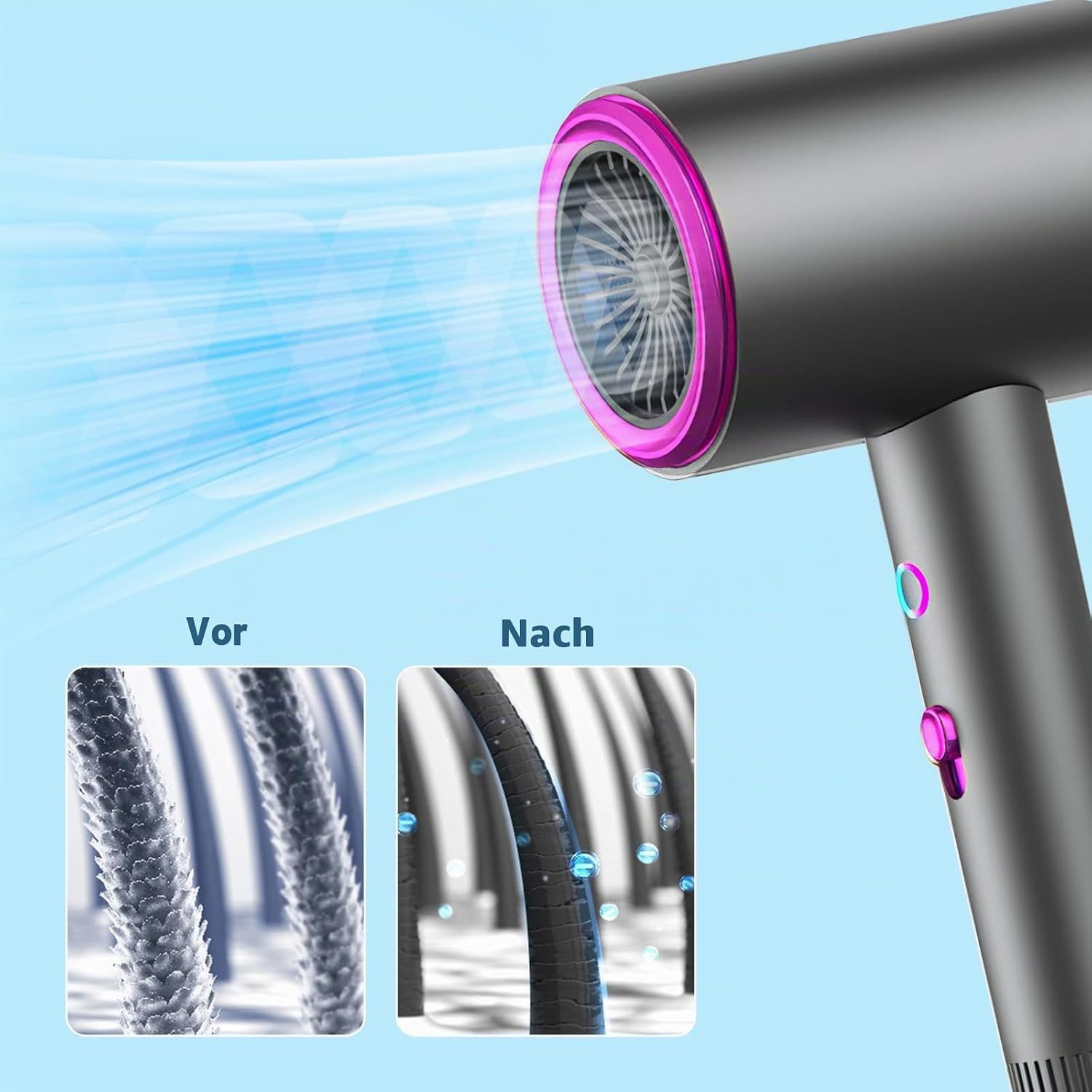 Athlix Ionic-Haartrockner Haartrockner 800W mit Diffusor & Konzentrator, 3 Stufen, 800 W, 3 Wärme- und Gebläsestufen, Klappbares Design