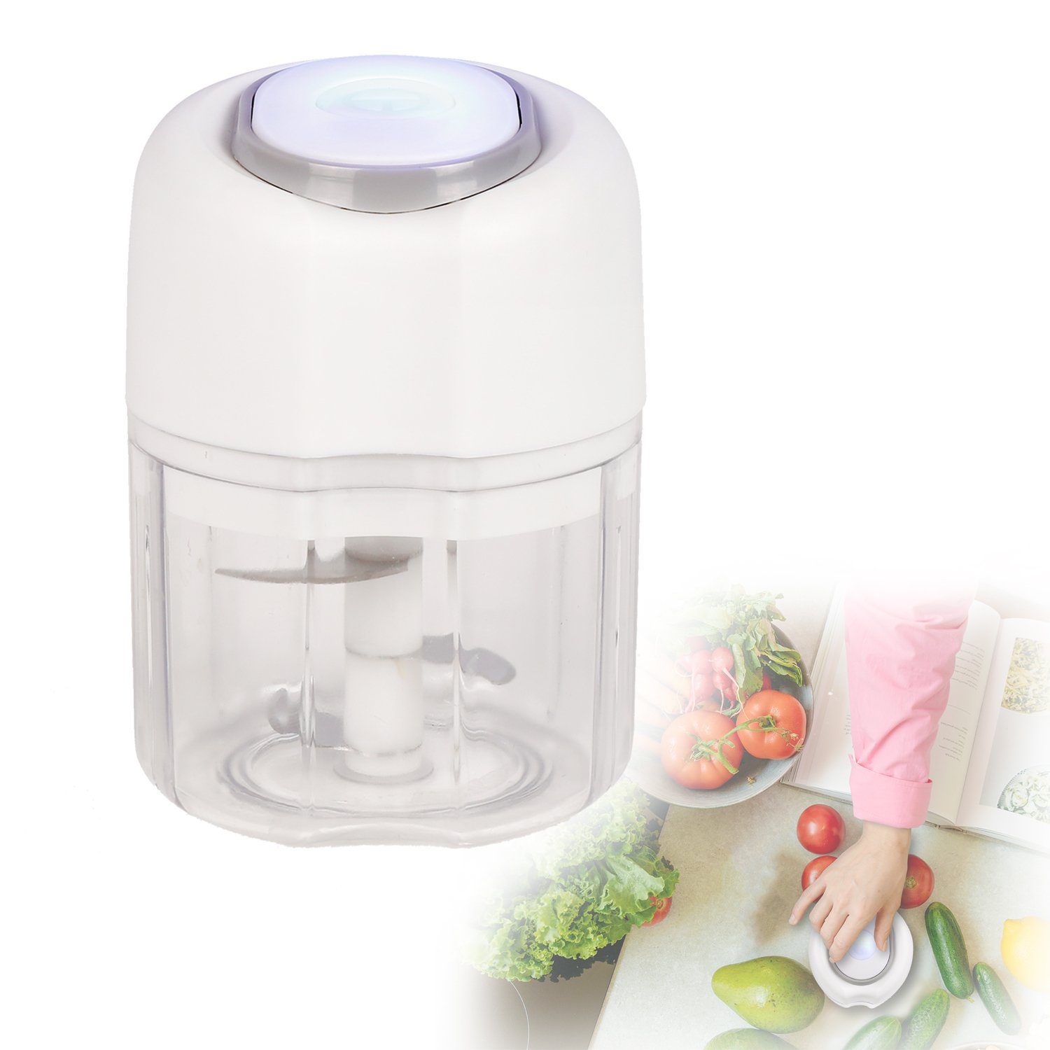 LIVOO Gemüsehacker LIVOO Zerkleinerer elektrisch kabellos LED Ladeanzeige 12 Watt mini