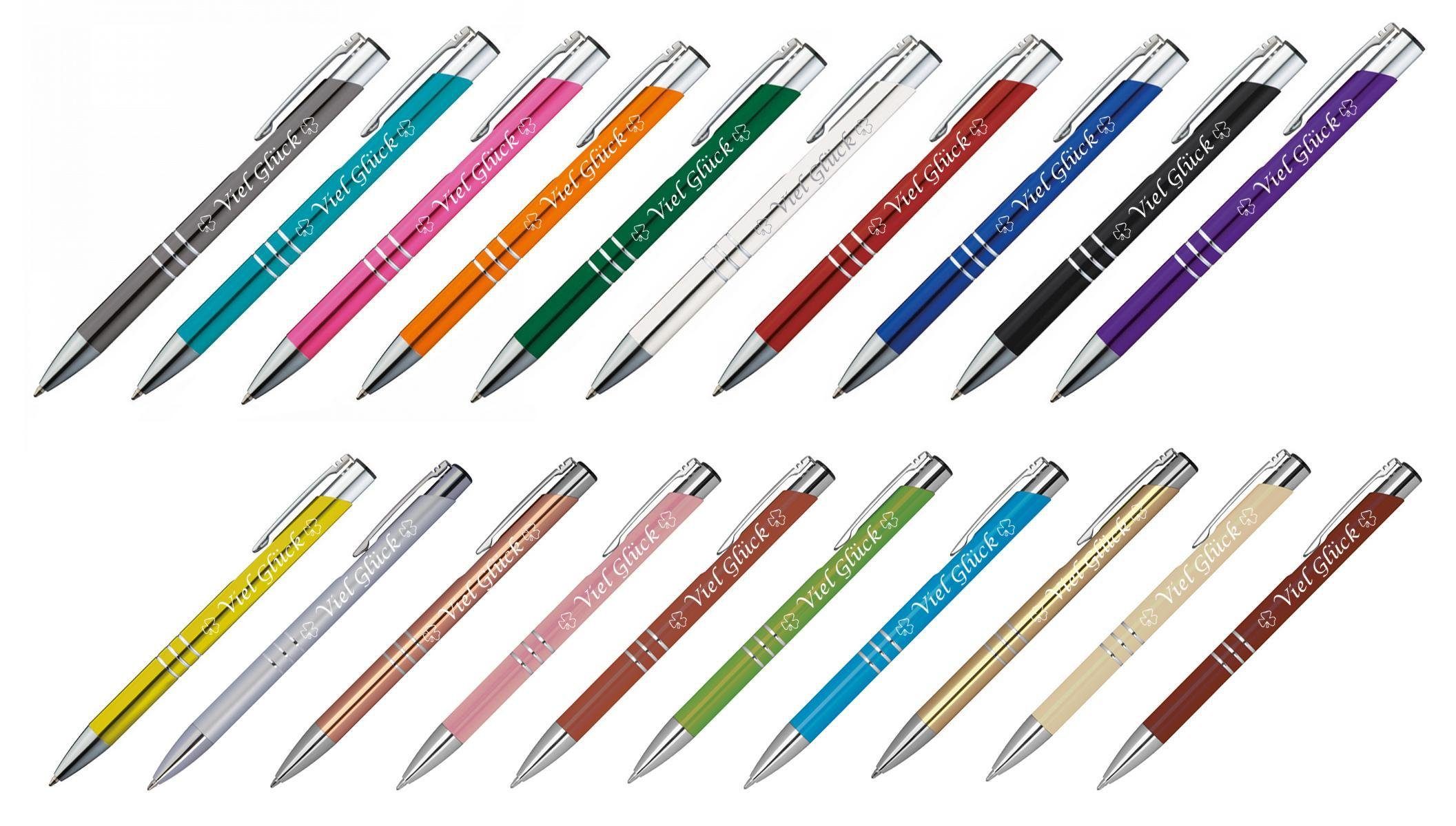 Livepac Office Kugelschreiber 20 Kugelschreiber mit Gravur "Viel Glück" / aus Metall / 20 verschiede