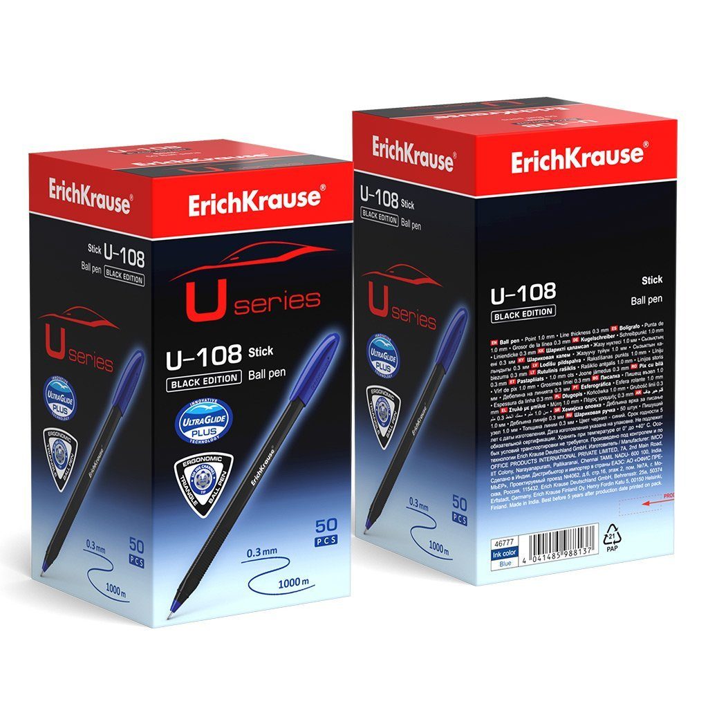 U-108 Tinte Krause Blau Stick Kugelschreiber Pack Black Kugelschreiber, 1.0 Erich 50er Plastik