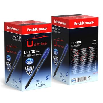 Erich Krause Kugelschreiber, Kugelschreiber U-108 Black Edition 0,3mm 50er Pack Blau