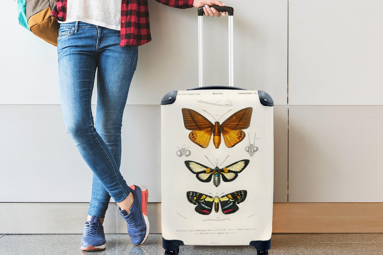 MuchoWow Reisetasche rollen, Trolley, - - Vintage mit Insekten, für Handgepäckkoffer Schmetterling 4 Ferien, Reisekoffer Handgepäck Rollen,
