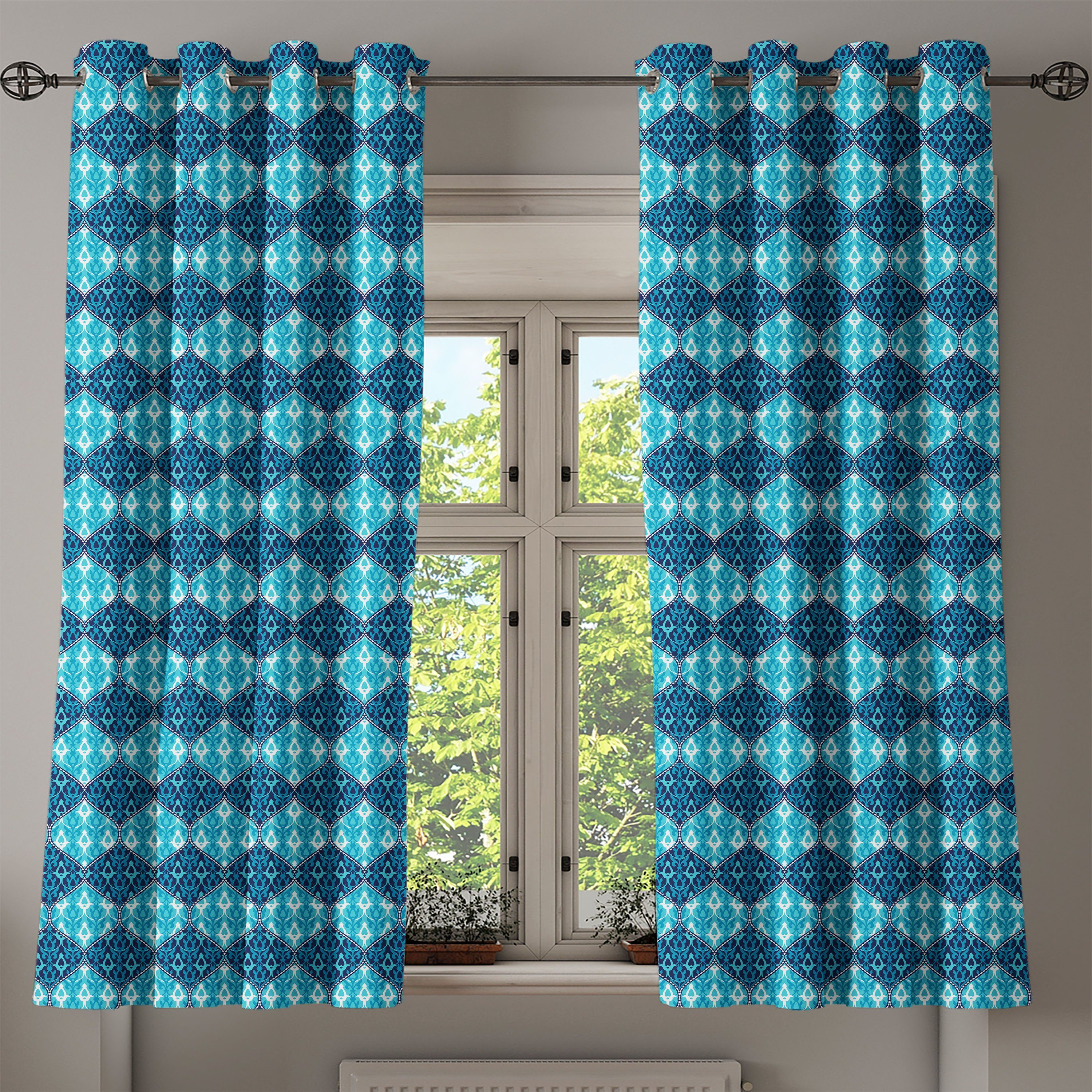 Dekorative Wohnzimmer, Patchwork-Art Gardine Abakuhaus, 2-Panel-Fenstervorhänge Marine Schlafzimmer für Oriental