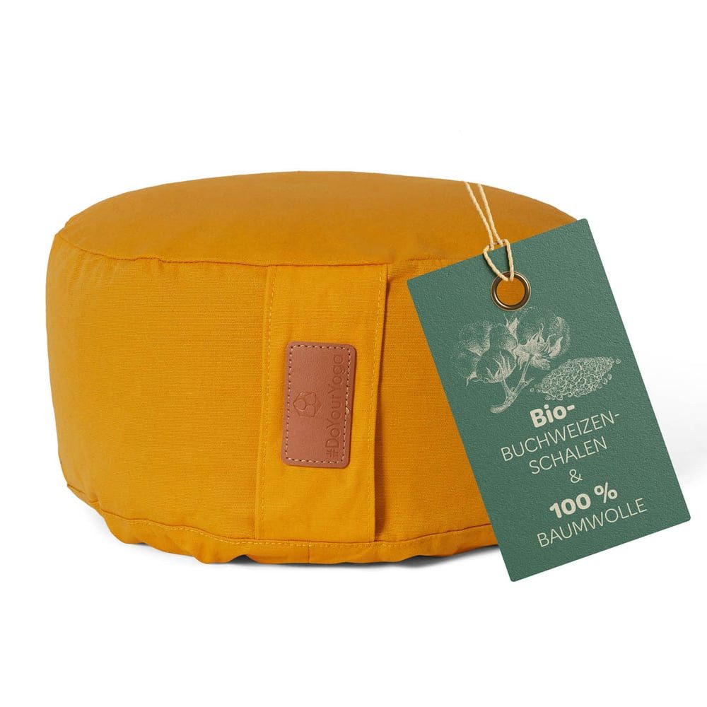 #DoYourYoga Yoga Bolster Kissen Vishnu - gefüllt mit Bio-Buchweizenschalen, - Rund 30 x 30 x 15 cm - Currygelb