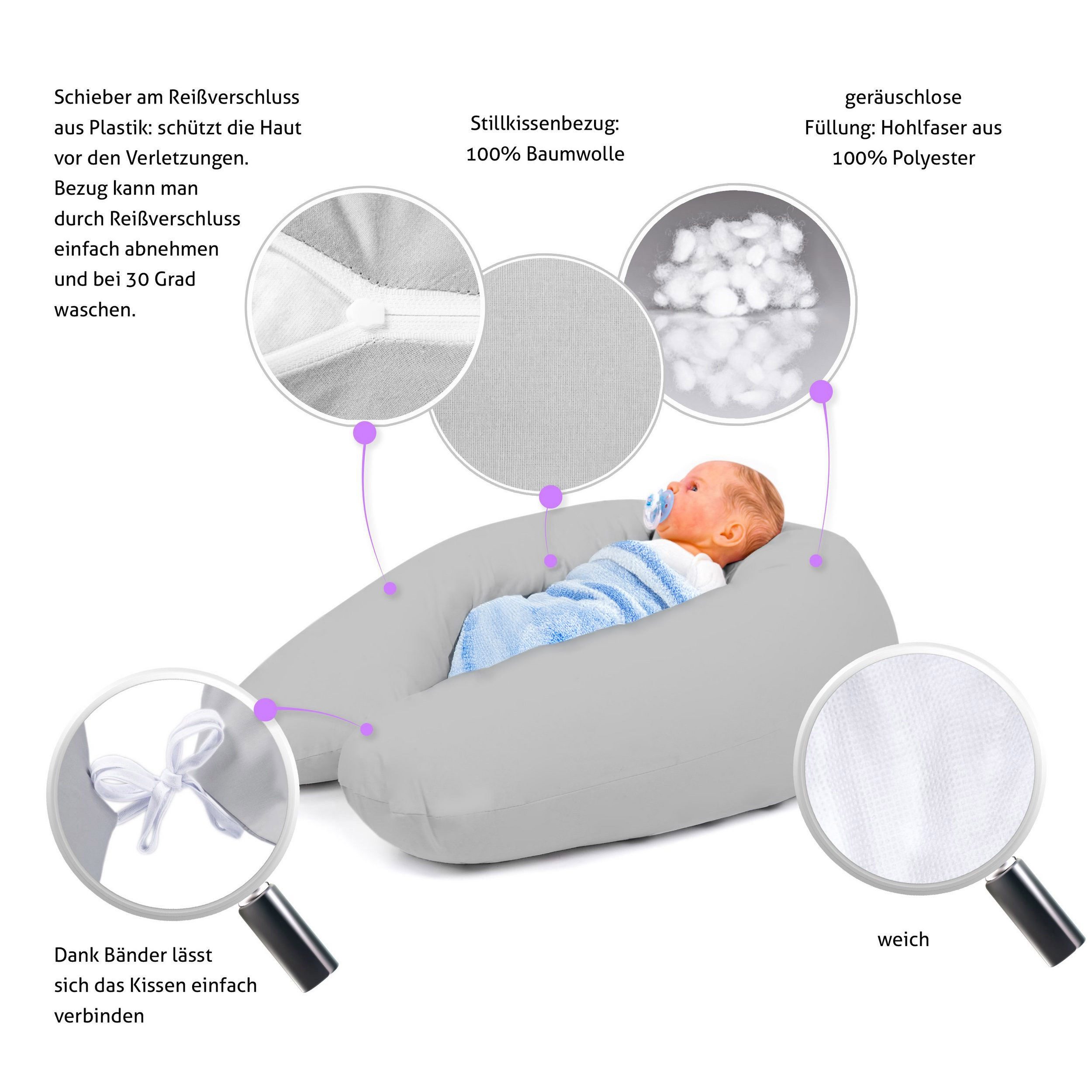 Amilian Stillkissen 170 cm mit Waffelstruktur - Seitenschläferkissen & Lage günstig online kaufen