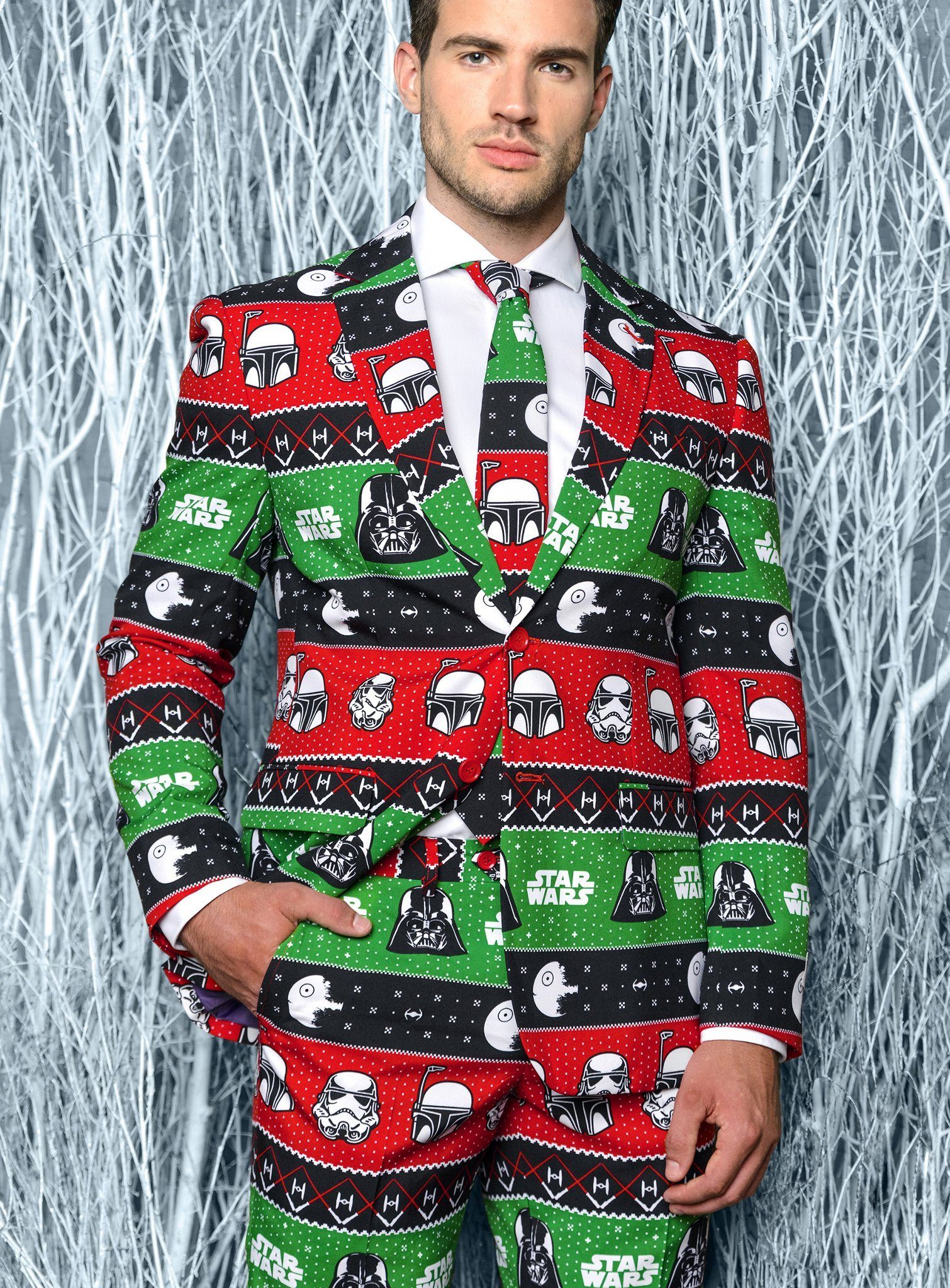 Opposuits Partyanzug Star Wars Festive Force Anzug - Faschingskostüm, Möge das Fest mit Dir sein - Weihnachtsanzug mit Star Wars-Motiven