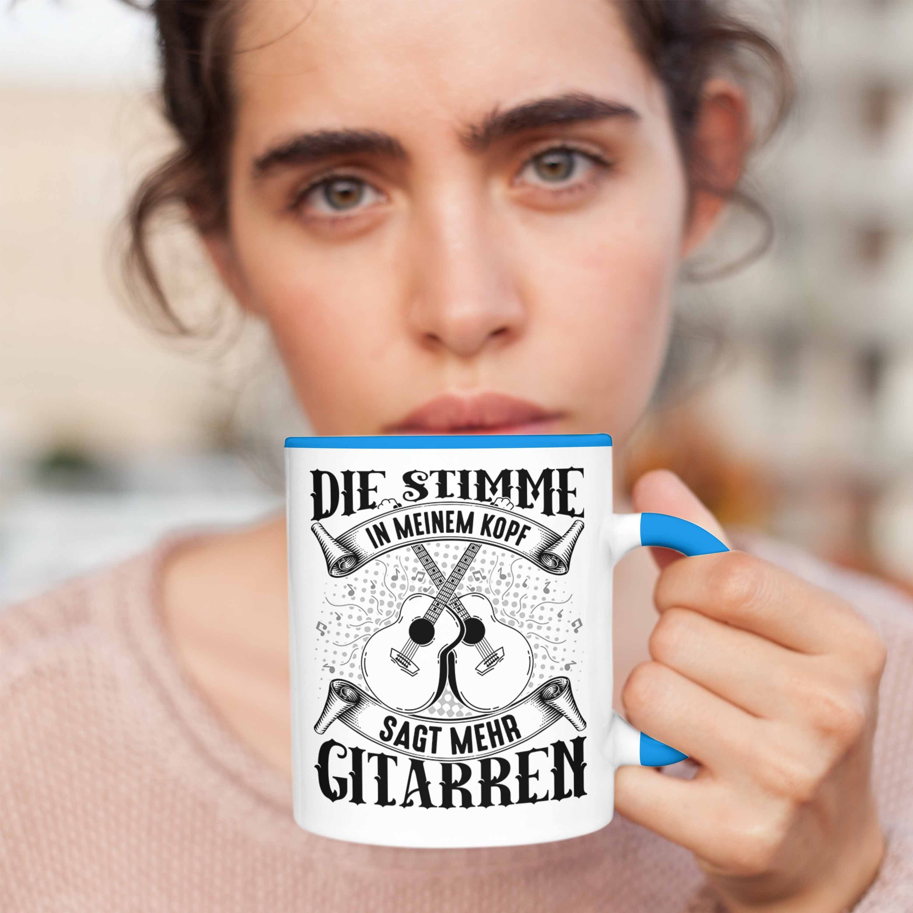 Geschenkidee Tasse Blau Gitarrenspieler Gitarre Geschenk Trendation Kaffee-Bech Spruch Tasse