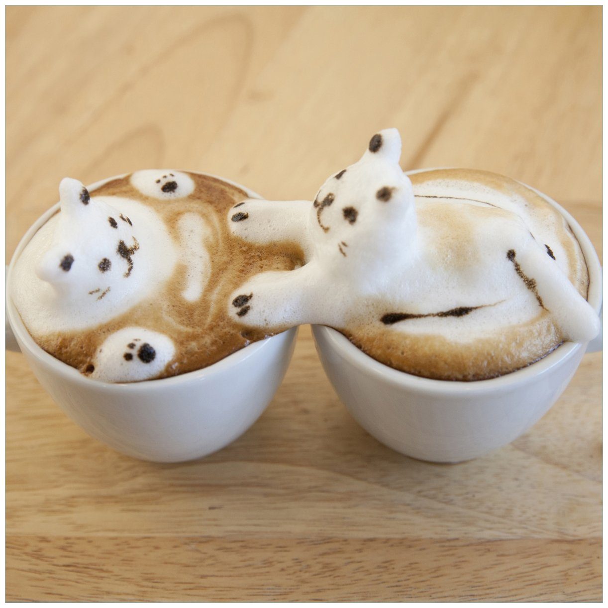 Wallario Tischplatte Süße Milchschaum Katzen auf Kaffee (1 St), für Ikea Lack Tisch geeignet