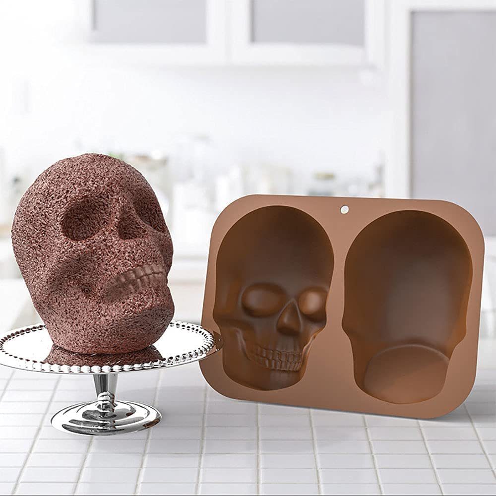 GelldG Muffinform Halloween Silikonform, 3D Schädel-Silikon-Form Totenkopf-Backform