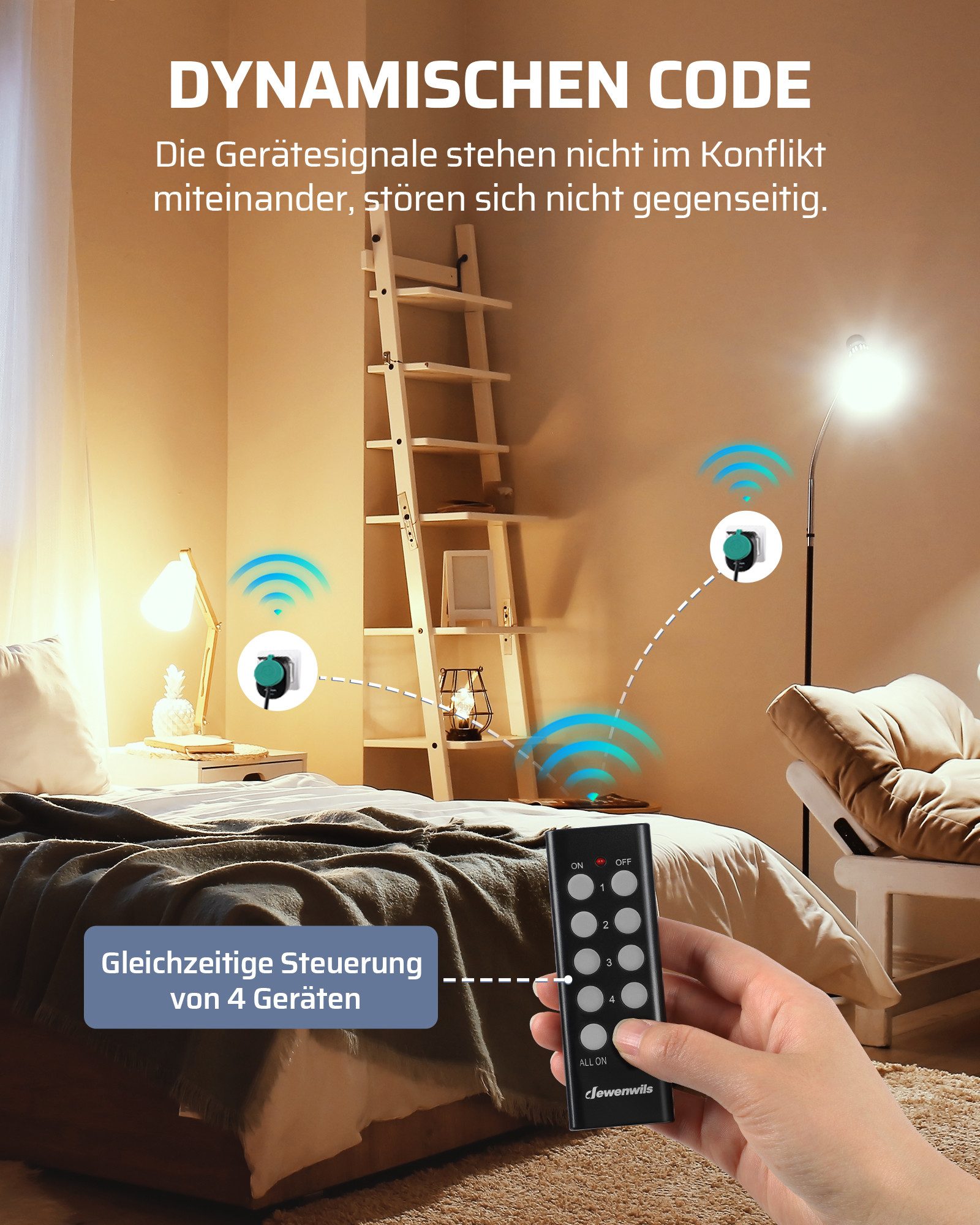 DEWENWILS Funksteckdose mit Fernbedienung, Außen, max. 3680 W, 2-St., Funkstecker für Feiertagsdeko, 30 M Reichweite – Bild 5 von 5