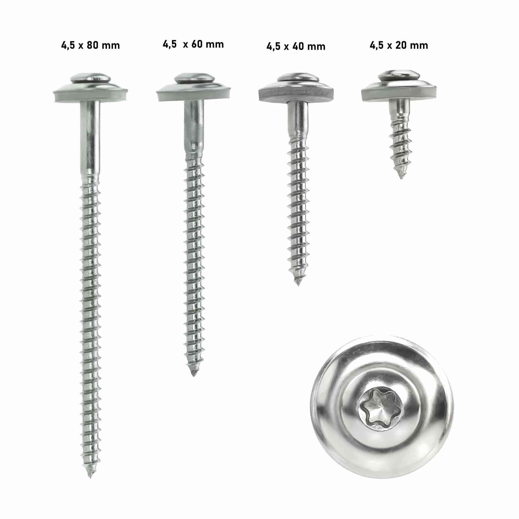 SCREWREBEL Spenglerschraube Edelstahl A2 – TX20 – mit EPDM-Dichtscheibe Ø 15 mm, (25 St), Linsensenkkopf, Dichtschrauben
