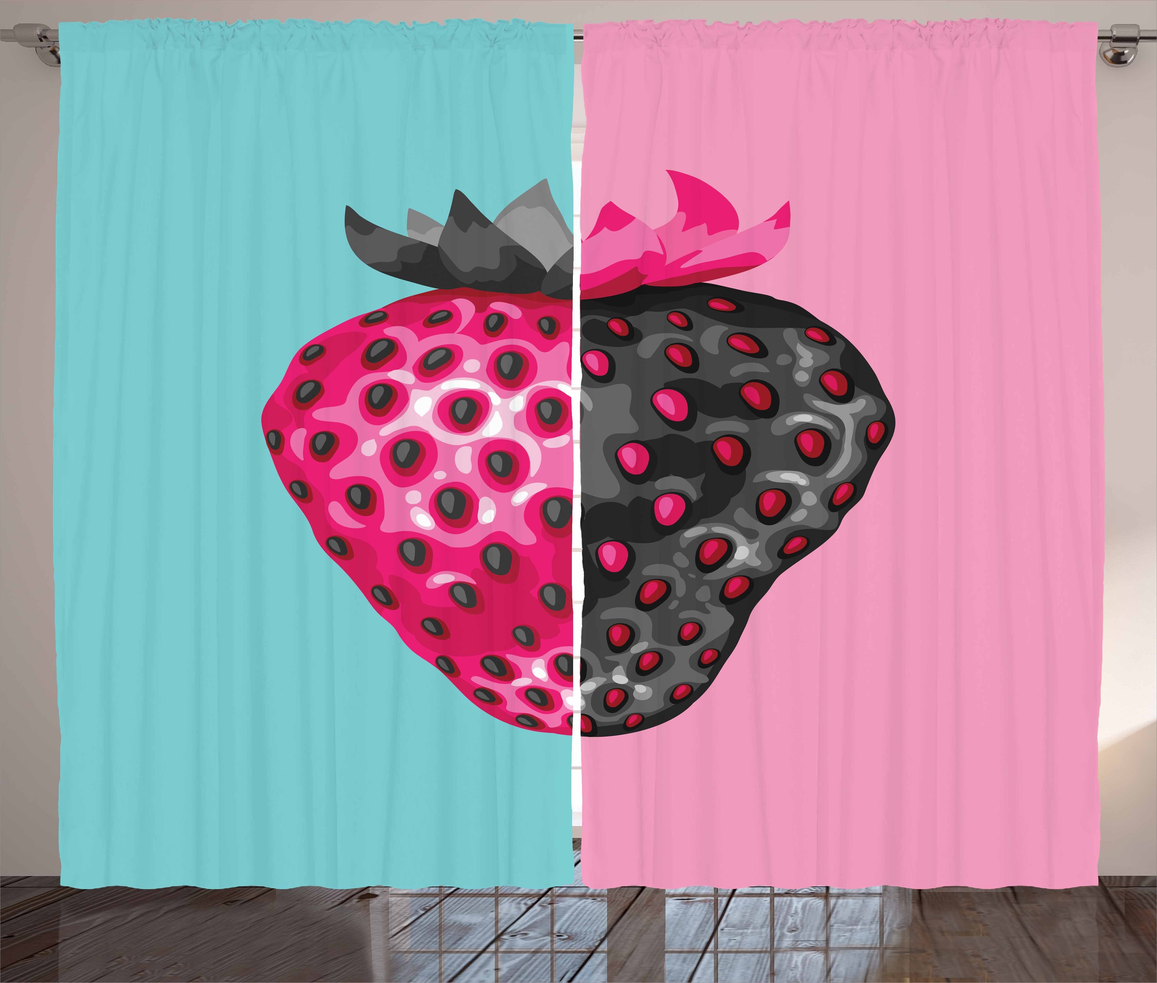 Motiv Schlaufen Obst Kräuselband und Schlafzimmer Vorhang Abstrakt Gardine Abakuhaus, mit Erdbeere Haken,